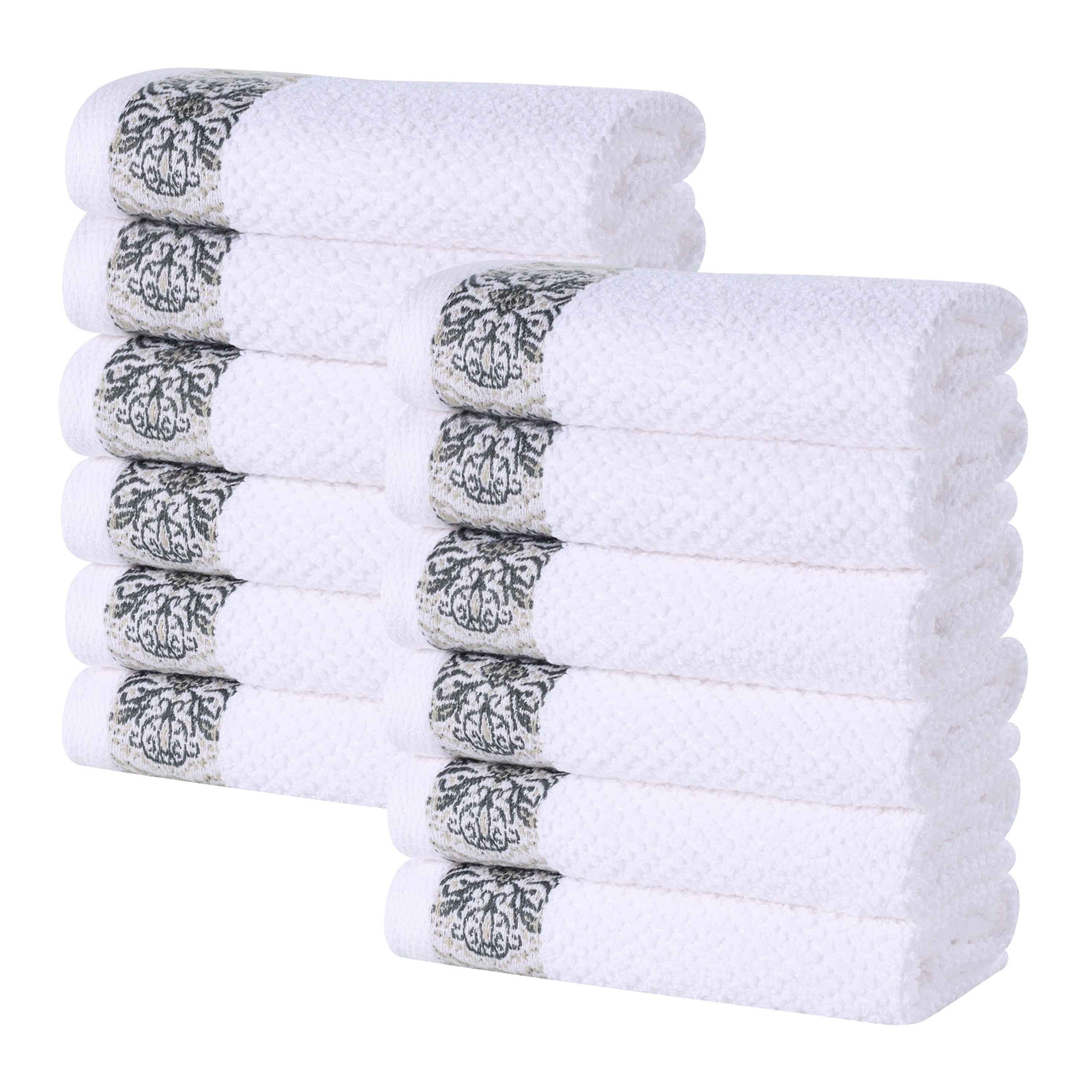 Premium Medallion Cotton Jacquard Textured Face Towels & Washcloths - 12-Piece Set for Spa, Bathroom & Luxury Home Decor
