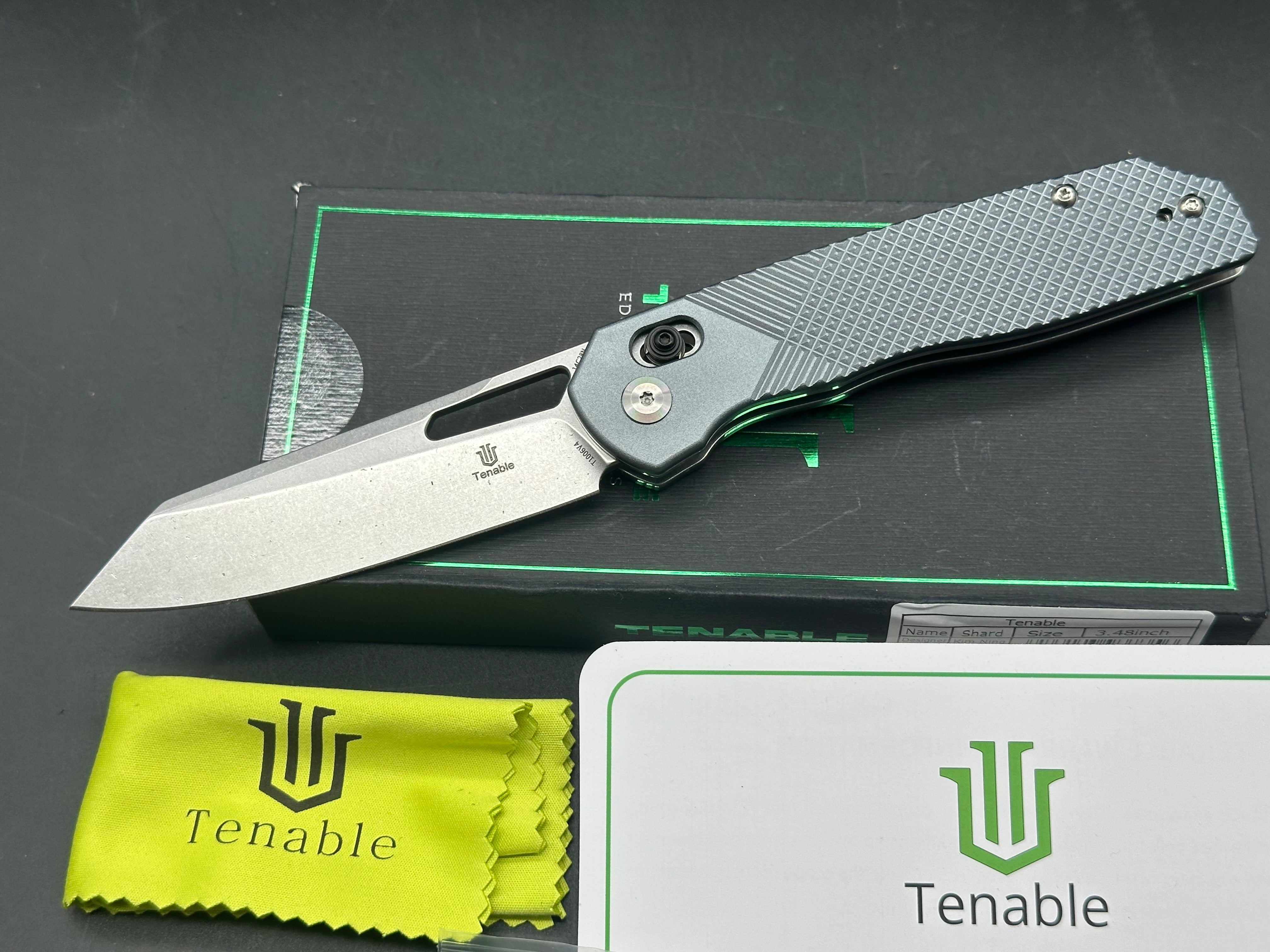 TENABLE SHARD Aluminum Handle Folding Knife with 14C28N Plain Stonewash Blade - EDC, Camping, Outdoor Survival Gear