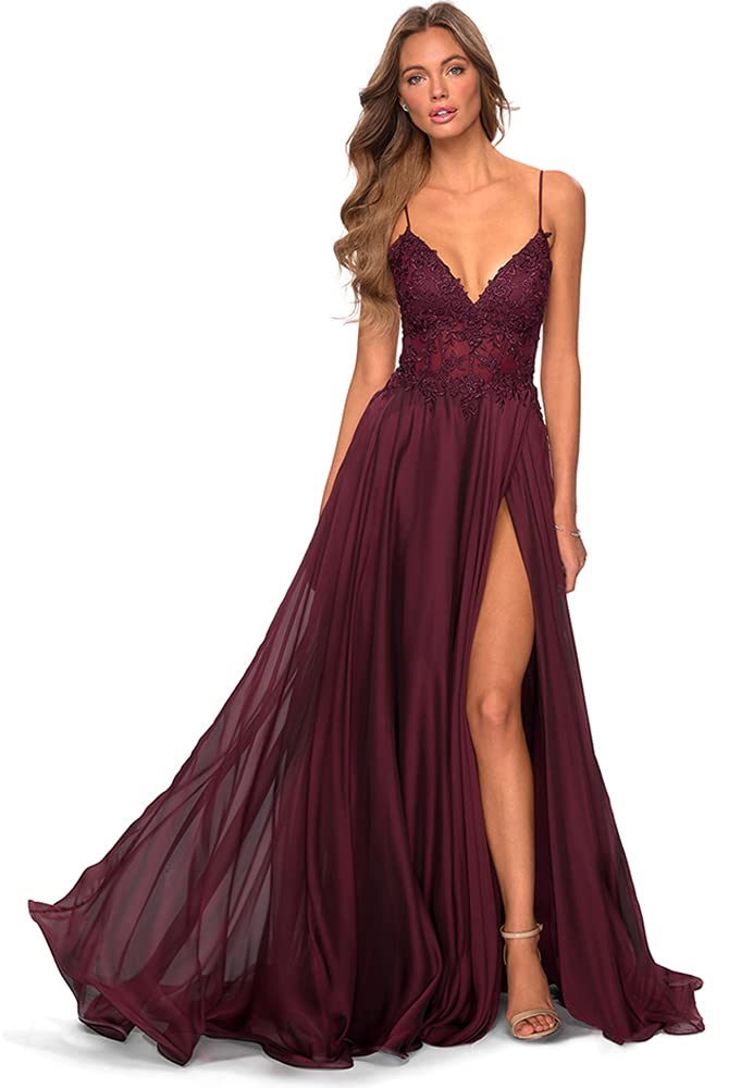 Elegant Plus Size Long V-Neck Chiffon Bridesmaid Dress with Beaded Lace Appliques - Formal Evening Gown Size 20 in Silver | Perfect for Weddings, Proms & Special Occasions