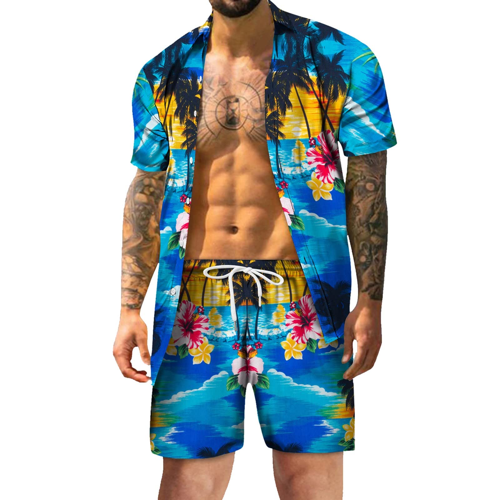 Men's Casual Short Sleeve Button Down Shirt & Printed Shorts Set - Summer Beach Outfit, Workout Track Suit for Men | Perfect for Vacation, Gym & Outdoor Activities