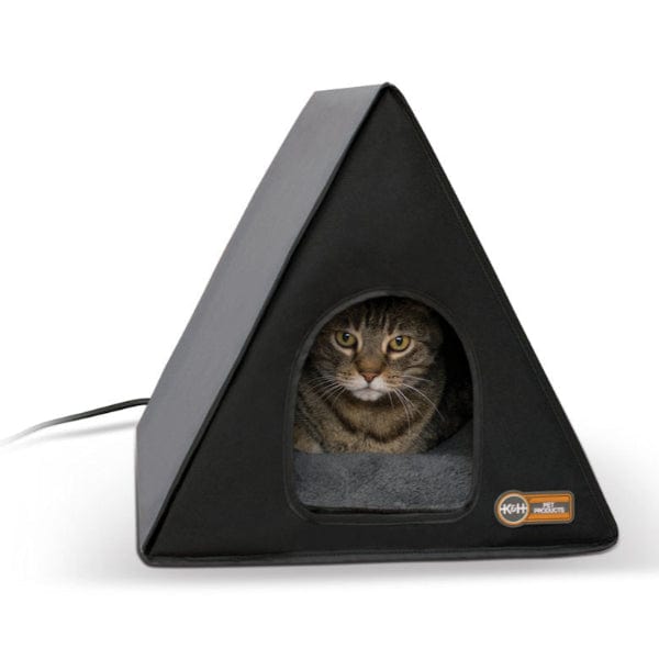 K&H Thermo A Frame Heated Cat House - Outdoor Winter Shelter for Cats - Insulated & Weatherproof Pet House with Soft Fleece Bed - Perfect for Porch, Garage & Backyard Use