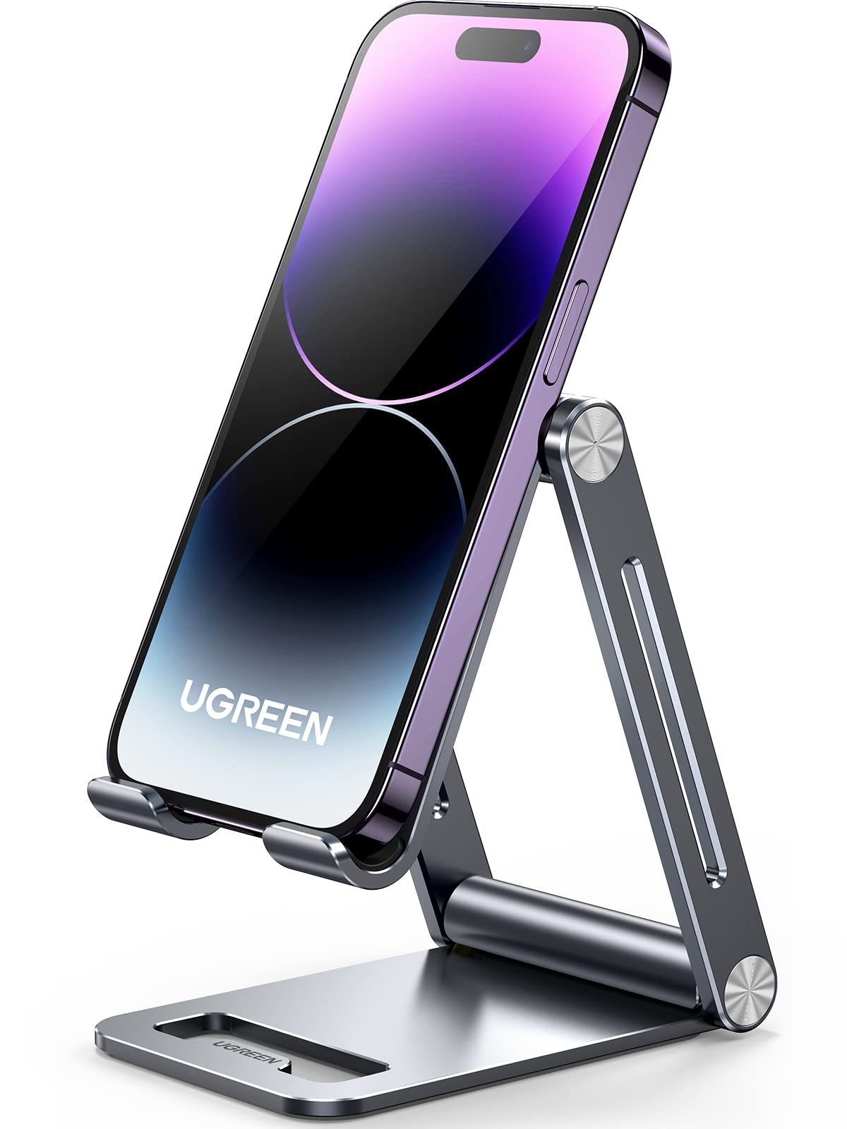 UGREEN Aluminum Phone Stand Holder - Adjustable Foldable Desktop Stand for iPhone 16/15/14/13/12/11, Galaxy S24/S23/S22, Pixel 8/7a/6a (Gray) - Perfect for Home Office, Gaming & Video Calls