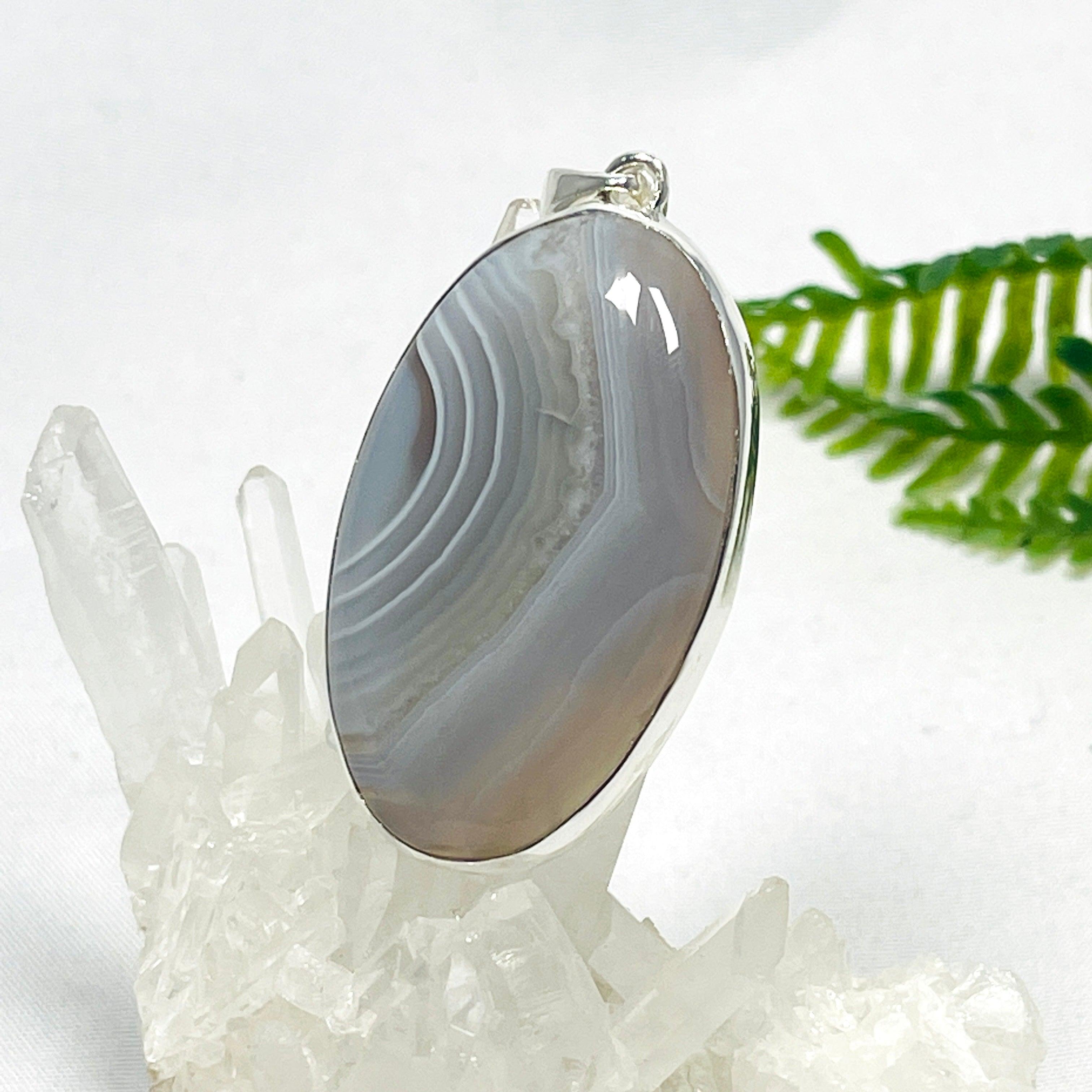 Natural Botswana Agate Oval Pendant Necklace - 925 Sterling Silver Jewelry for Women - Elegant Healing Stone Gift for Birthdays & Anniversaries - Perfect for Meditation, Energy Balancing & Spiritual Healing