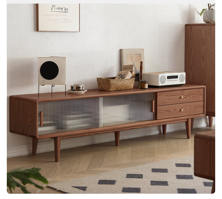 Solid Oak & Beech Wood TV Stand - Modern Entertainment Center for Living Room, Bedroom - Durable & Stylish TV Console with Storage Shelves