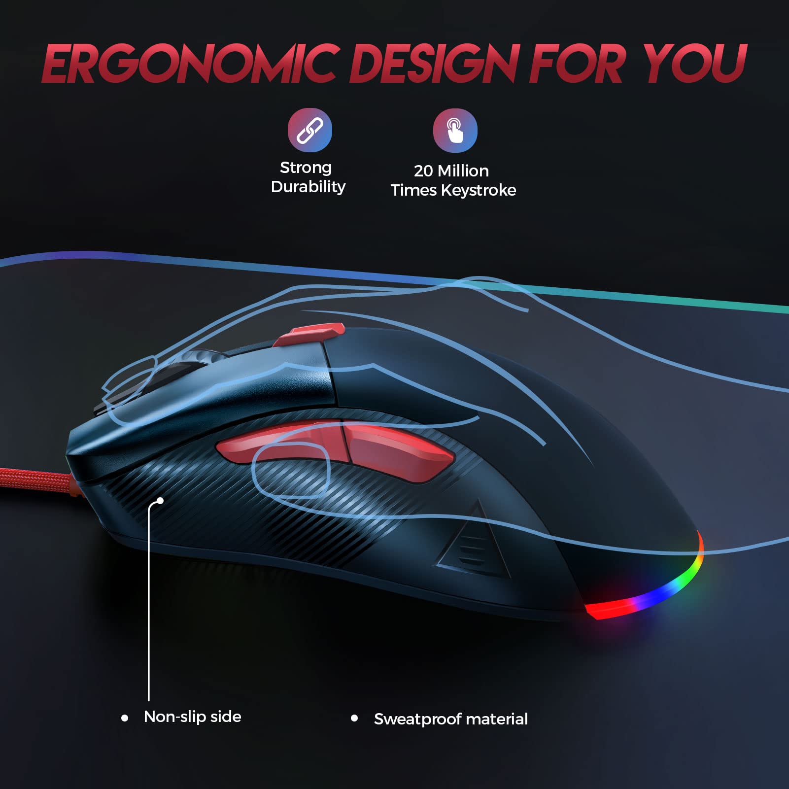 EKSA 16000 DPI Wired Gaming Mouse with Optical Sensor, 8 Programmable Buttons & RGB Lighting - Lightweight FPS/MOBA Mouse for PC & Mac - Perfect for Esports, Streaming & Competitive Gaming