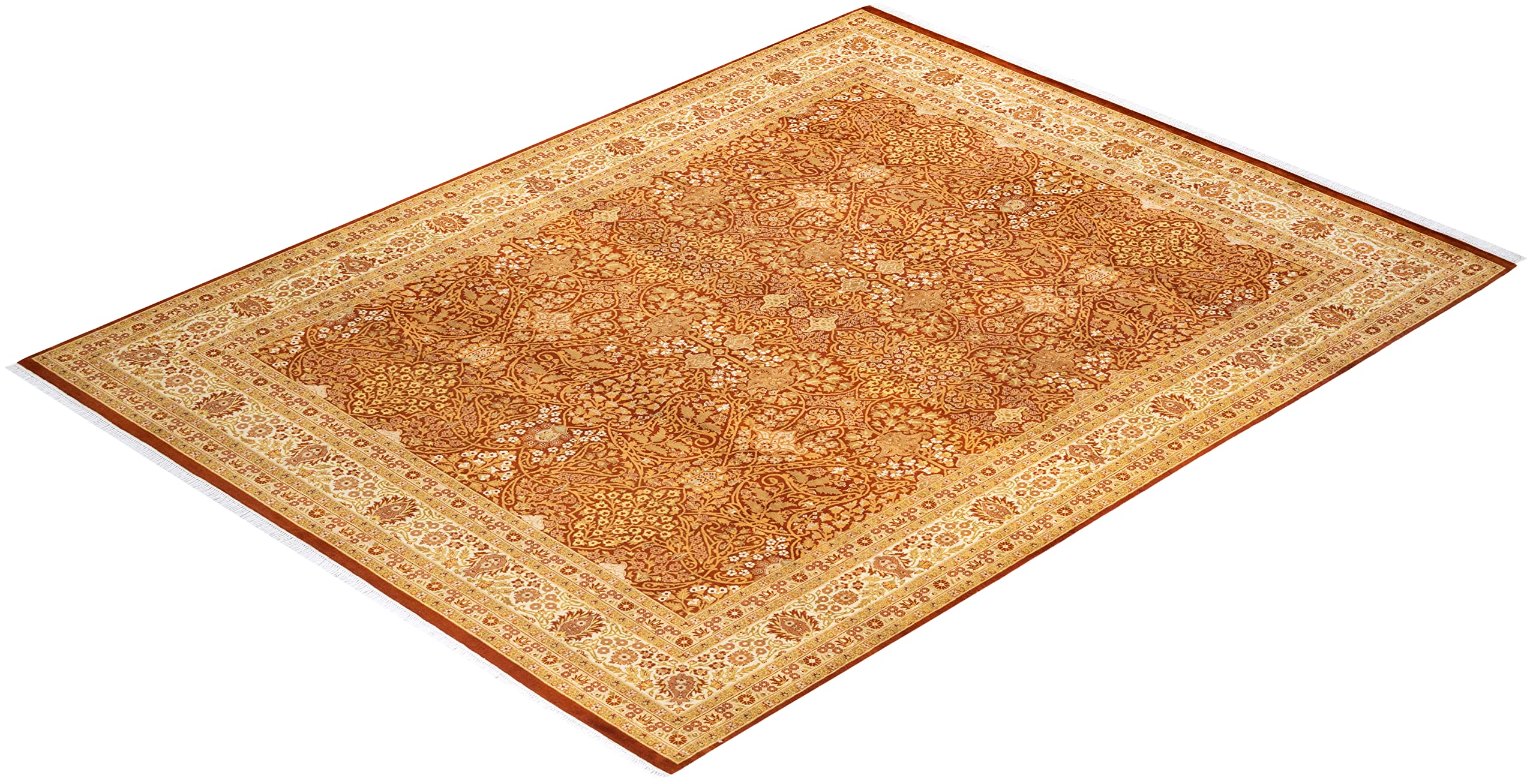 Handmade Hand-Knotted Wool Oriental Mogul Orange 8x10 Area Rug - Unique Traditional Design for Living Room, Bedroom & Dining Room Decor