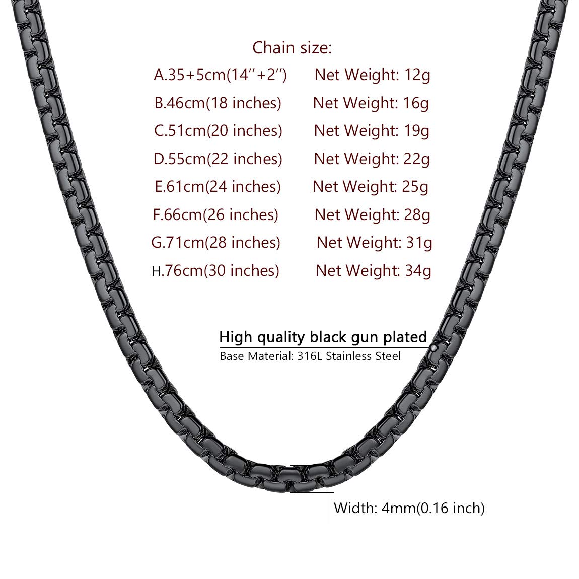 14 Inch 4mm Black Franco Box Chain Necklace for Men - Hip Hop Jewelry Gift - Perfect for Streetwear, Parties & Gifting