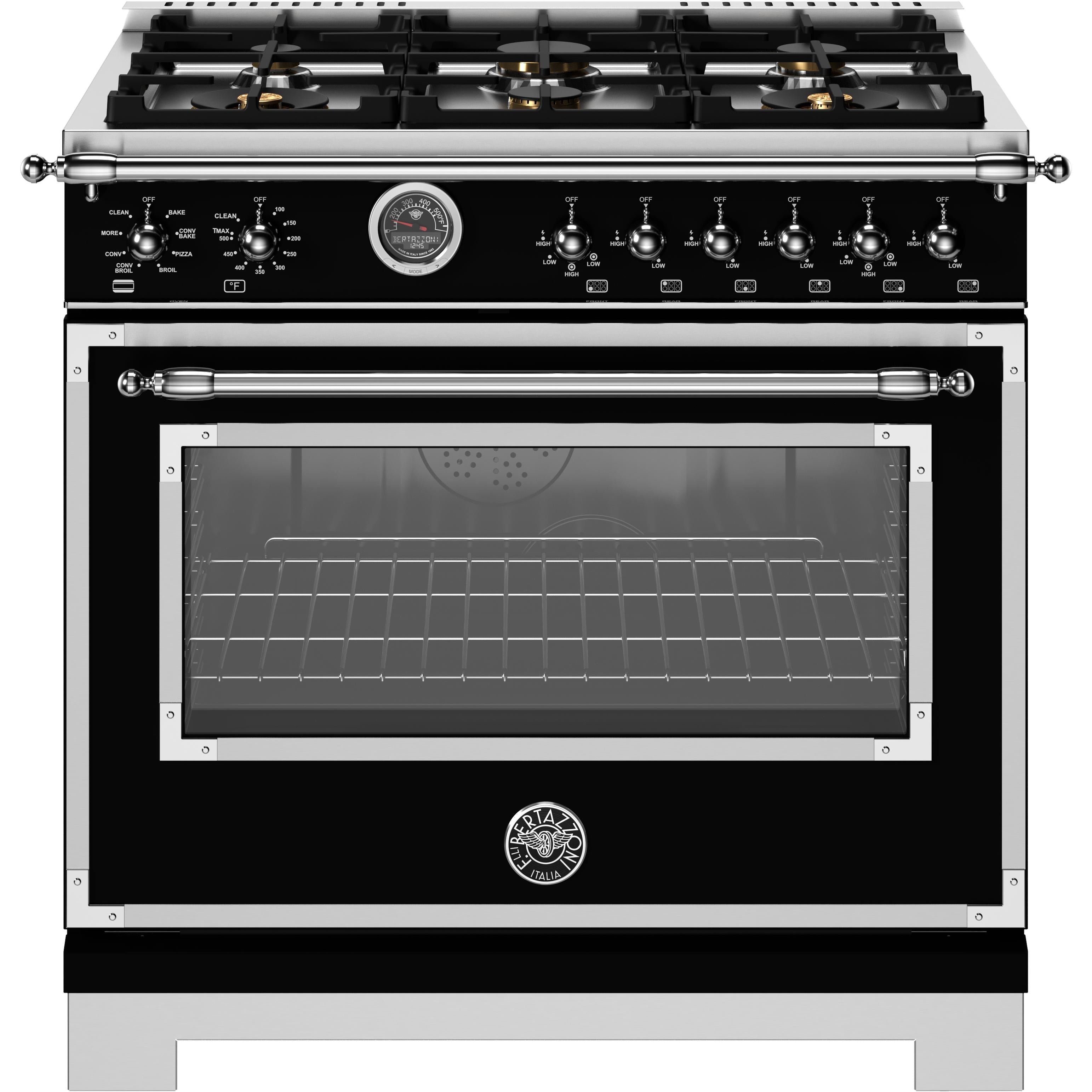 Bertazzoni 36 Inch Freestanding Dual Fuel Range HER366BCFEPNET - Professional Gas & Electric Oven for Home Chefs - Perfect for Baking, Roasting & Entertaining