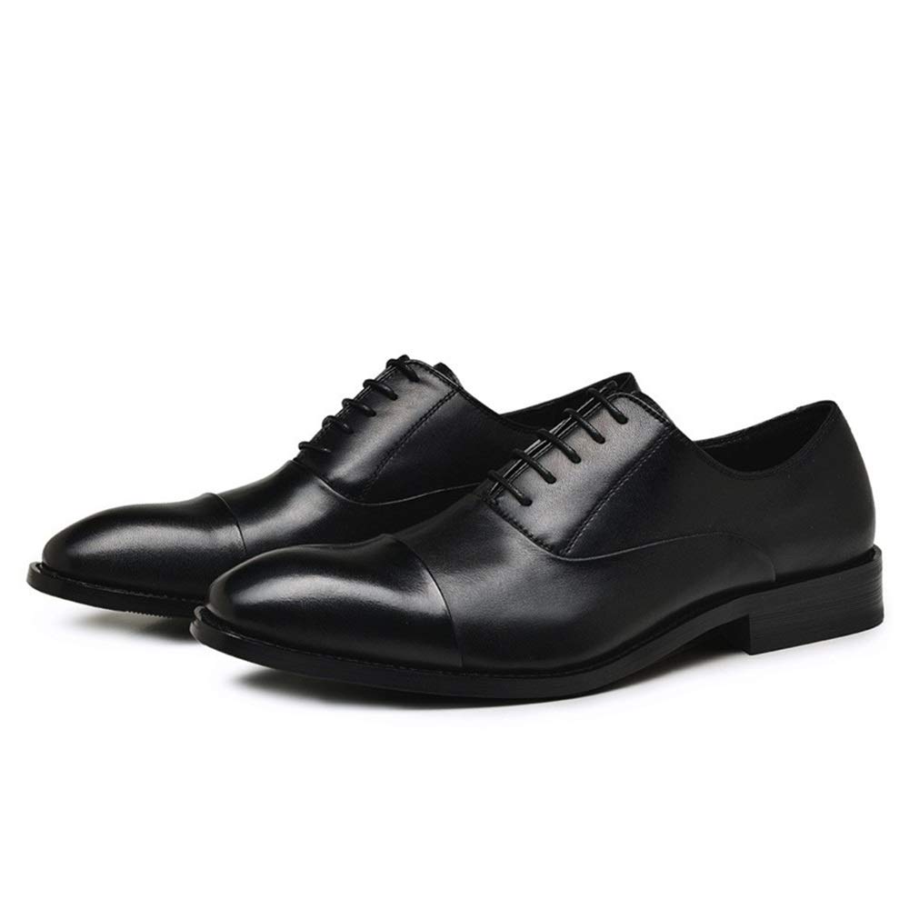 Men's Leather Dress Shoes - Oxford Formal Lace Up Shoes with Square Cap Toe, Rubber Sole & Block Heel | Perfect for Wedding, Business & Office Wear