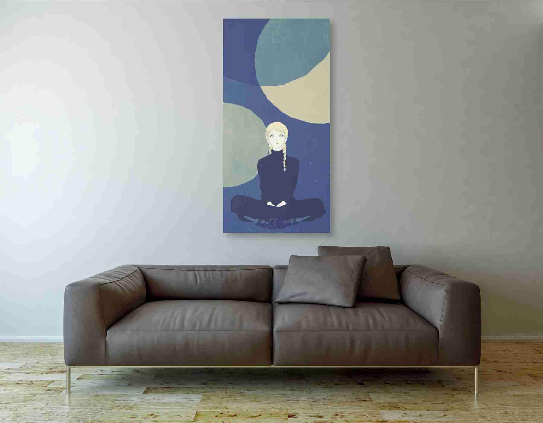 Blue Planets by Sai Tamiya - Modern Abstract Canvas Wall Art 30x60 Inches - Large Framed Home Decor for Living Room, Bedroom & Office
