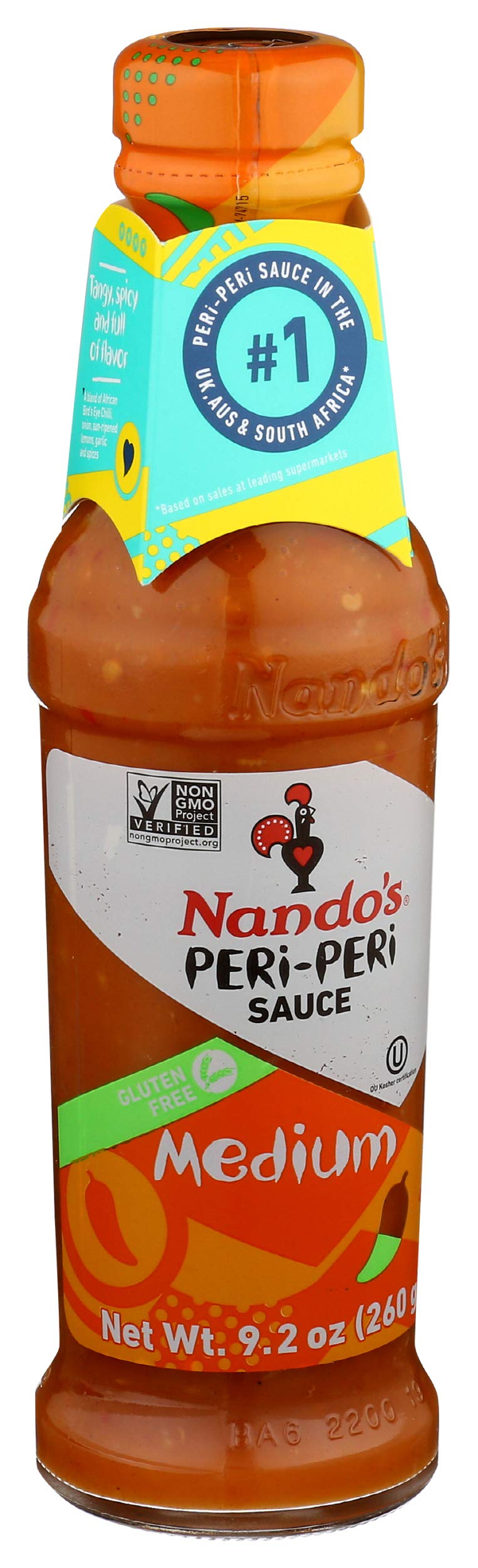 Nandos PERi PERi Medium Sauce - Spicy Hot Sauce for Wings, Fish, Meat, Rice & Vegetables - No Artificial Colors, Non-GMO, Gluten Free, Vegetarian - 9.2 Oz - Perfect for Grilling, BBQ & Meal Prep