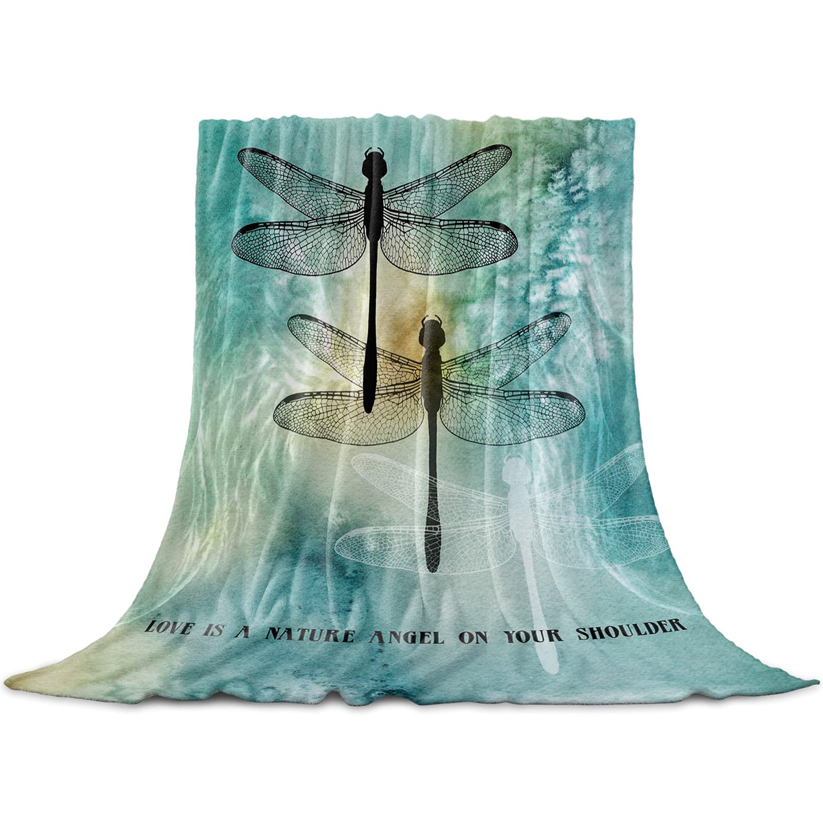 Onekaccu Dragonfly Throw Blankets - Soft Flannel Fleece Microfiber Blanket for Women, Teal Turquoise Warm Bedding (50x60 Inch) - Perfect for Sofa, Couch, Bedroom & Camping