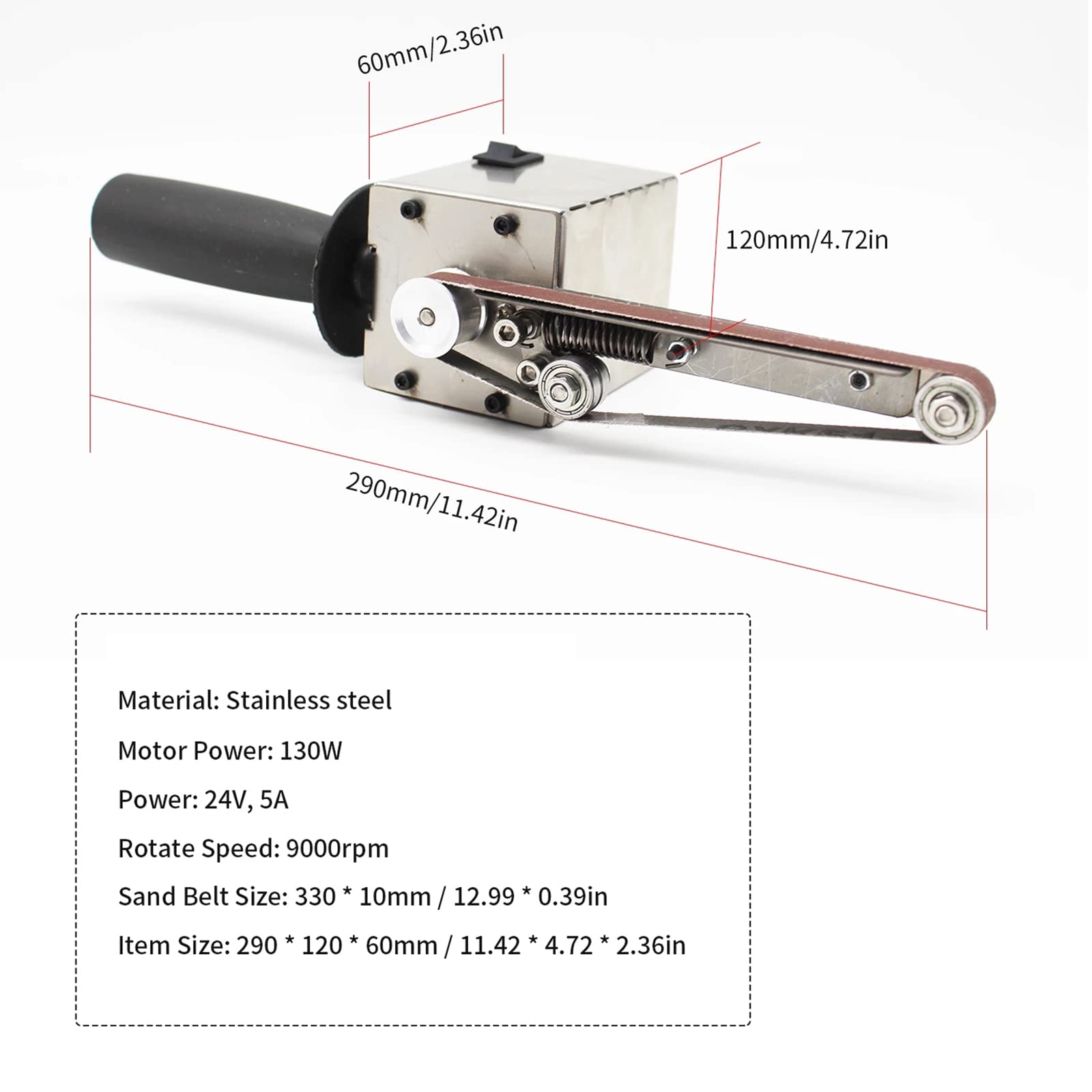 ZJDYDY Handheld Mini Belt Sander - 7 Variable Speed Electric Sanding & Polishing Machine (9000RPM) with 10 Sand Belts & 795 Motor - Perfect for Knife Sharpening, Woodworking, Metal Polishing & DIY Projects