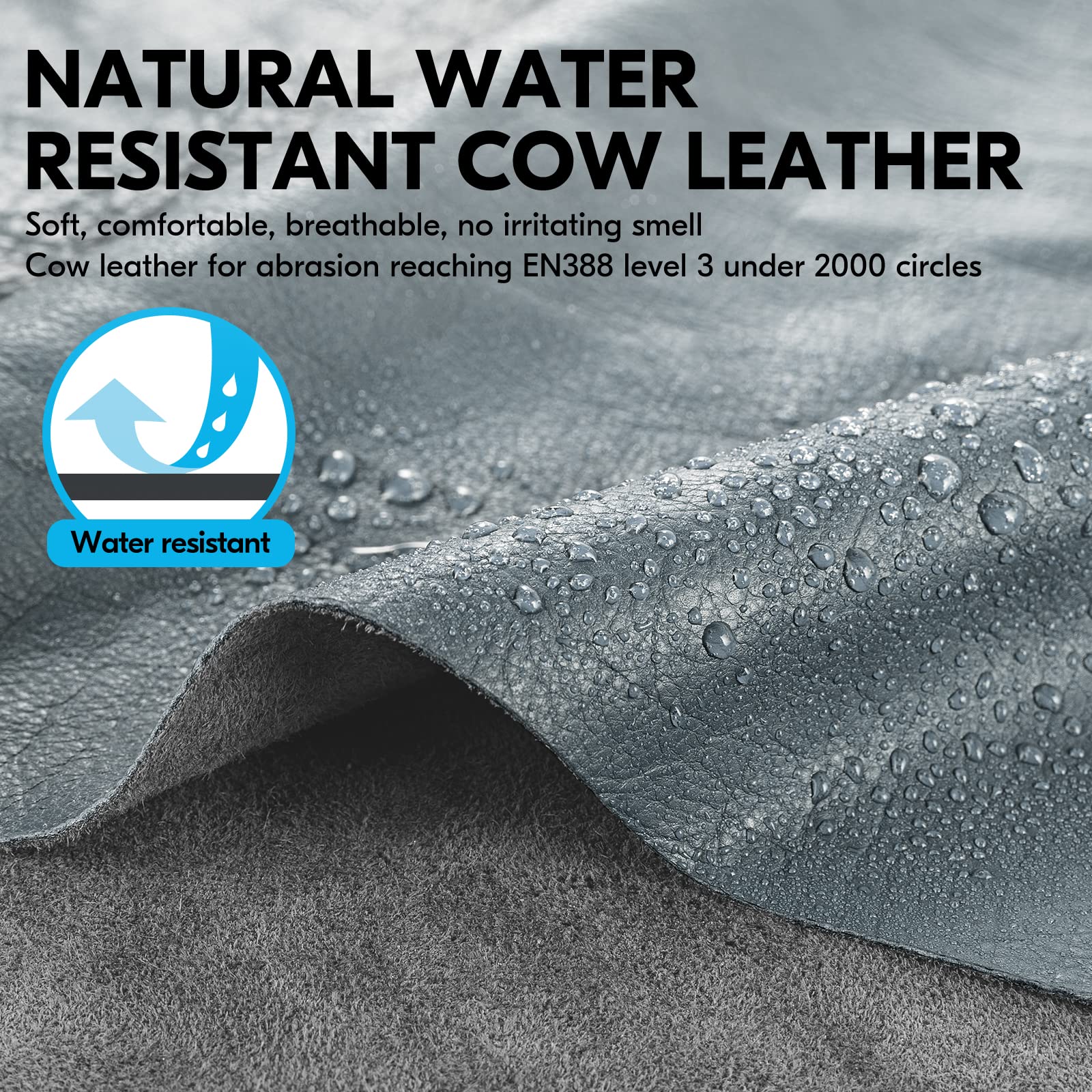 Vgo Heavy Duty Leather Work Gloves for Mechanics - Water Resistant, Impact & Vibration Proof (CA7722WR) - Ideal for Automotive Repair, Construction & Outdoor Work