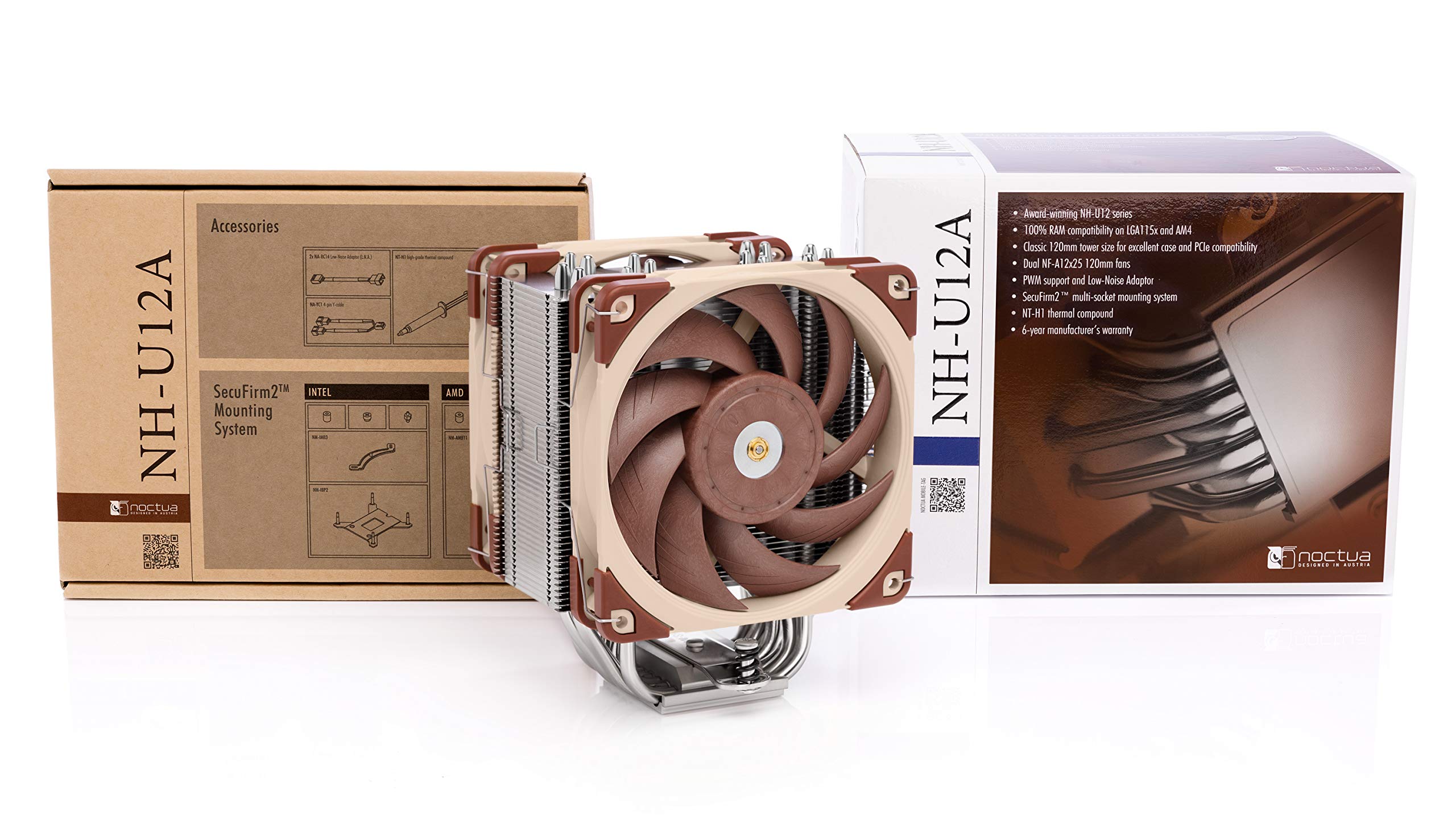 Noctua NH-U12A Premium CPU Cooler with High-Performance NF-A12x25 PWM Fans (120mm, Brown) - Ultra Quiet Cooling for Gaming PC, Workstation & Overclocking