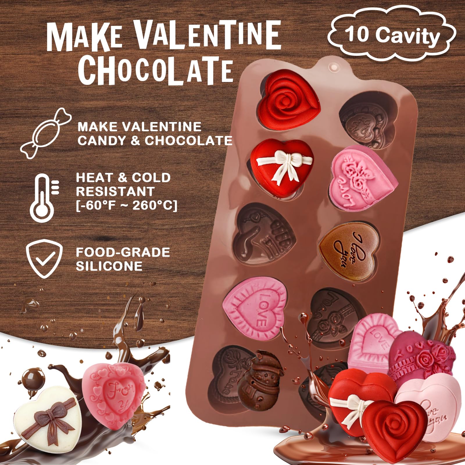 2PCS Heart Chocolate Molds Set - 10 Romantic Rose Silicone Baking Molds for DIY Chocolate, Candy, Gummy & Ice Cubes - Non-Stick, Reusable - Perfect for Valentine's Day, Weddings & Romantic Desserts