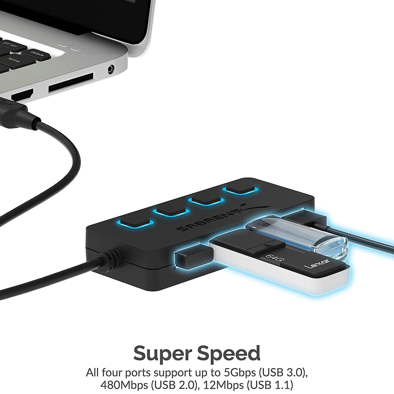 Sabrent 4-Port USB 3.0 Hub with [3-Pack] 22AWG Premium 3ft USB-C to USB-A 3.0 Fast Charging & Data Sync Cables for Laptop, PC, MacBook, Phone - Perfect for Home Office, Gaming & Travel Accessories