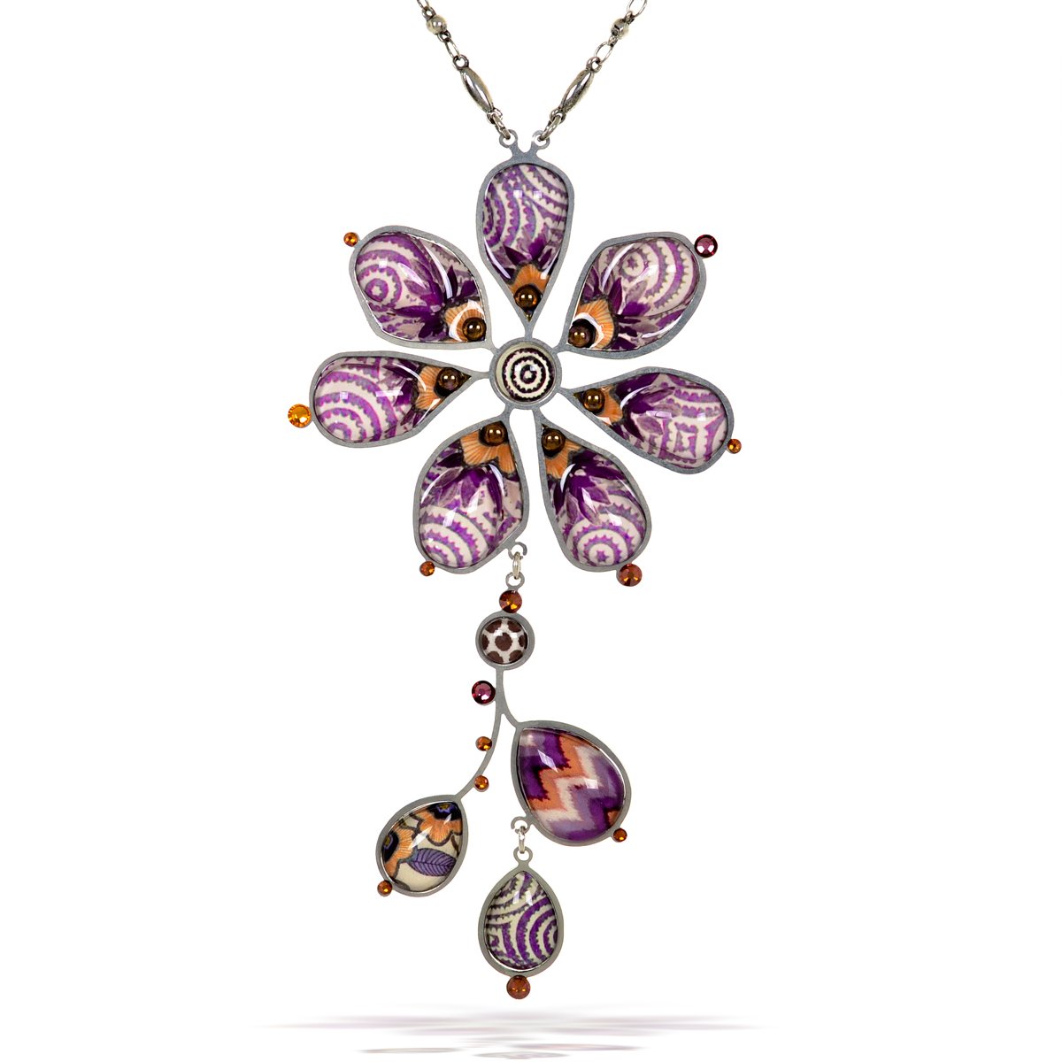 Elegant Flower Pop Necklace in Purple, Cream & Orange - N2809 | Perfect for Weddings, Parties & Everyday Fashion Accessories
