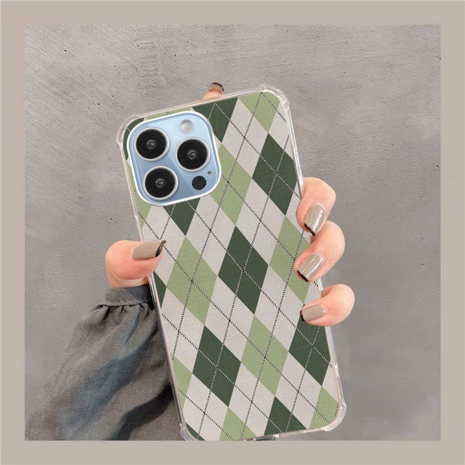 Sage Green Argyle iPhone 13 Pro Max Case - Trendy TPU Bumper Phone Cover for Women & Men | Durable Protection with Unique Diamond Pattern Design | Perfect for Daily Use, Work, and Travel