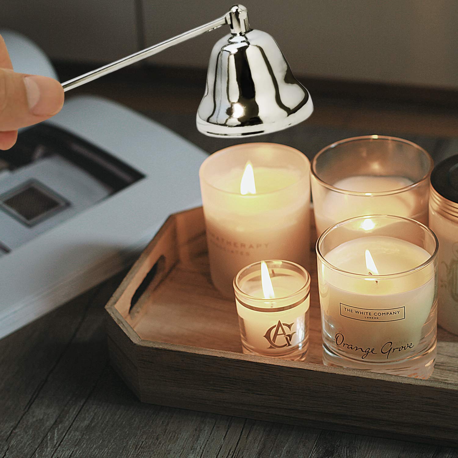 Premium Metal Candle Snuffer with Long Handle - Safe & Elegant Candle Extinguisher for Scented, Aromatherapy, Jar & Nest Flame Candles - Perfect for Home Decor, Spa Relaxation & Romantic Dinners (Silver)