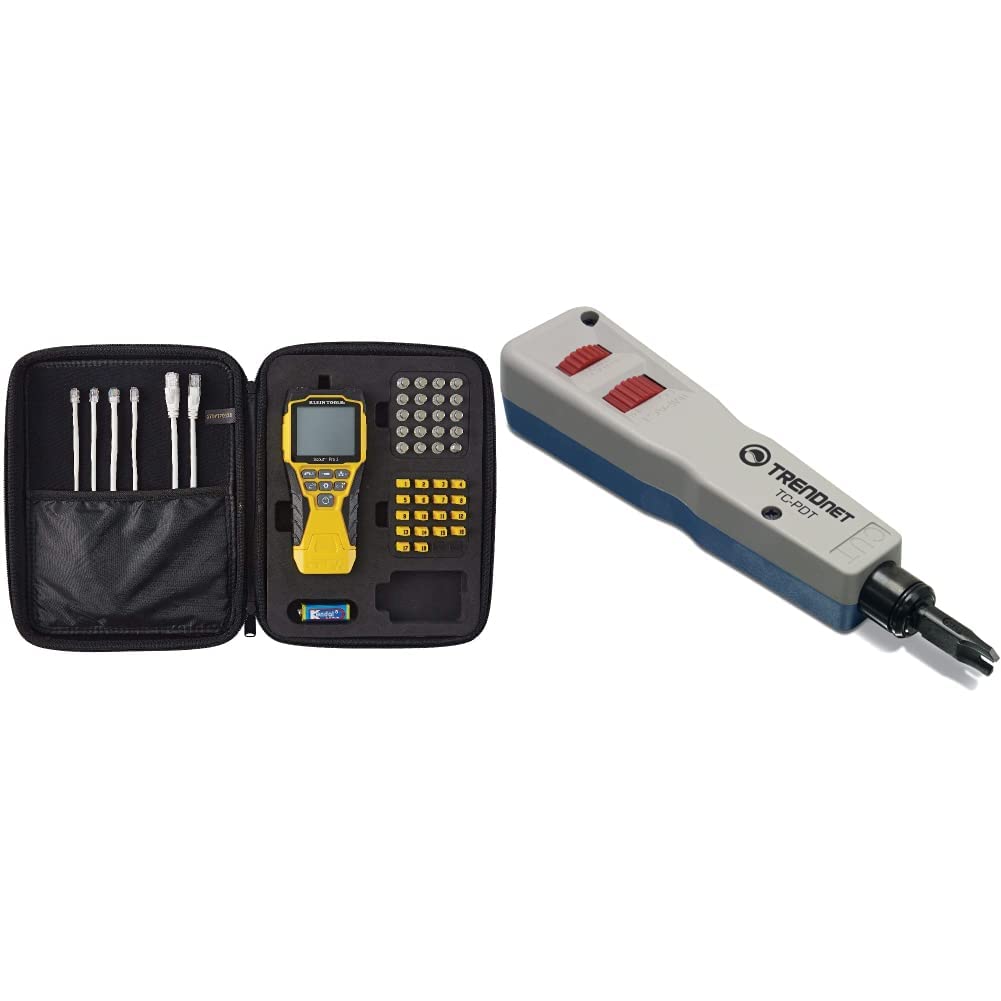Klein Tools Professional Cable Tester Kit with TRENDnet Punch Down Tool - Network Cable Testing & Installation for Ethernet, Cat5, Cat6 (Ideal for IT Technicians & Electricians)