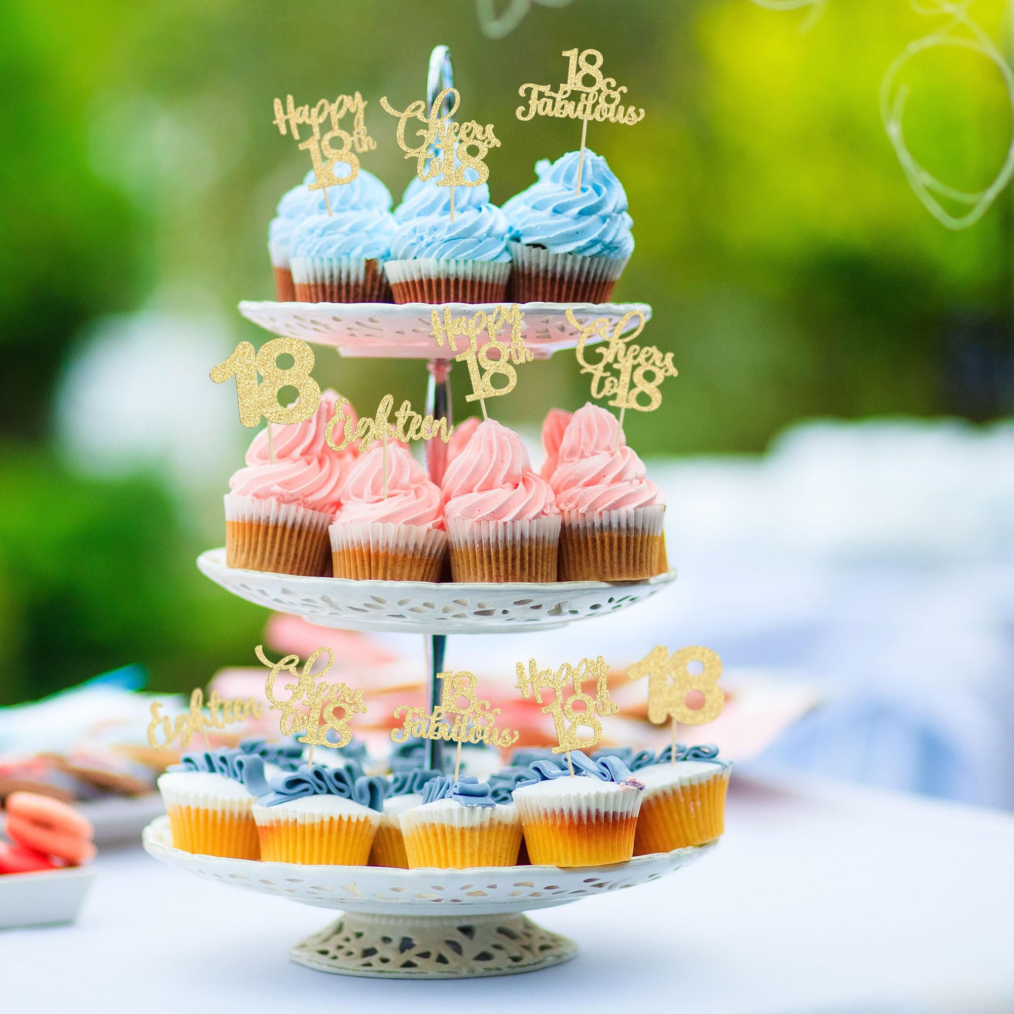 30 Pack Gold Glitter Happy 18th Birthday Cupcake Toppers - Cheers to 18 Years Cake Decorations for Anniversary Party, Graduation Celebration & Sweet 16 Decor