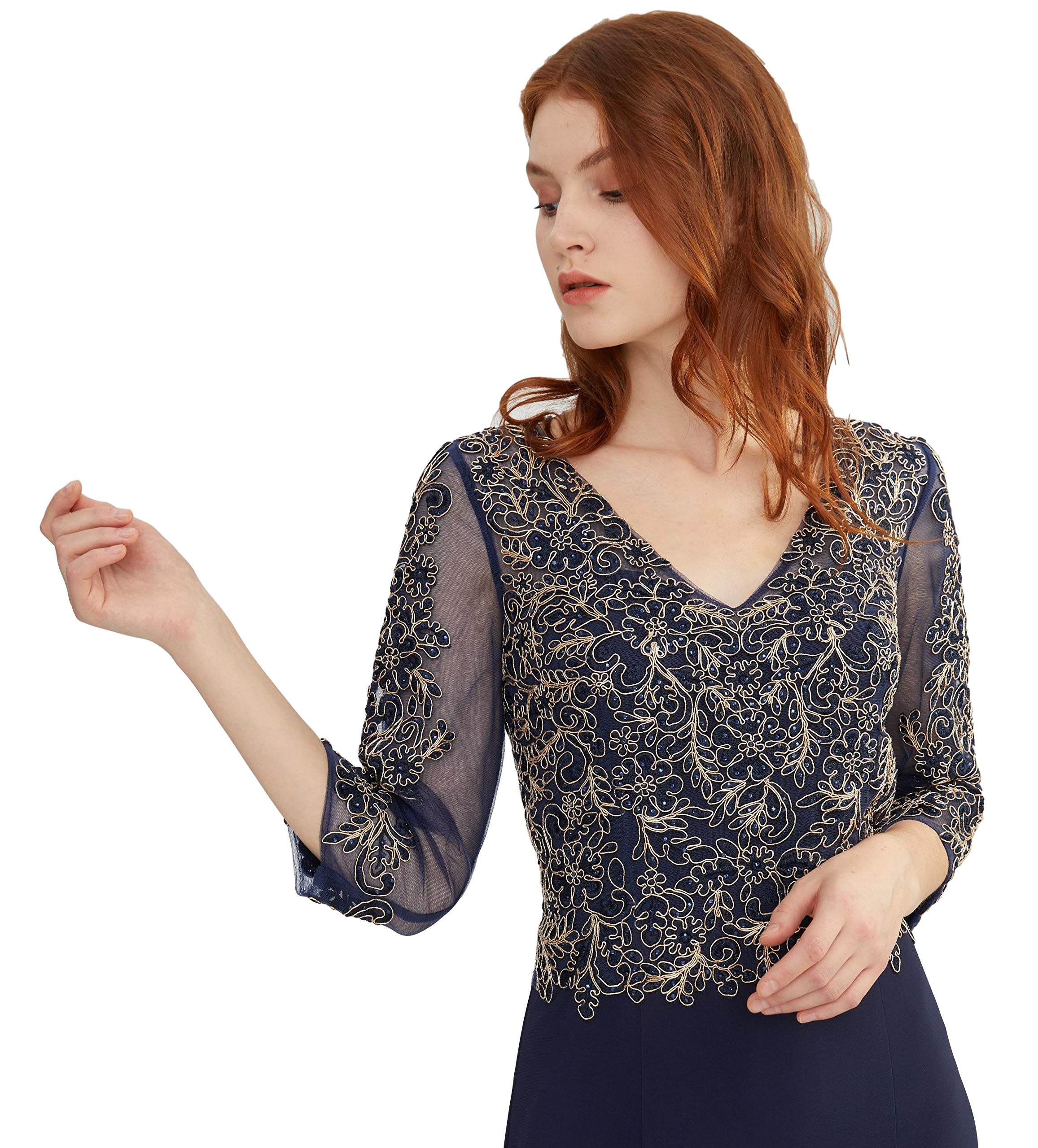 Elegant Mother of The Bride Lace Evening Dress with Quarter-Length Sleeves - Perfect for Weddings, Formal Events & Special Occasions
