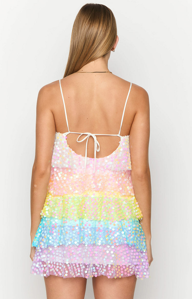 Darcy Rainbow Sparkle Mini Dress for Women - Glittery Party Cocktail Dress for Night Out, Club, Prom, Date Night