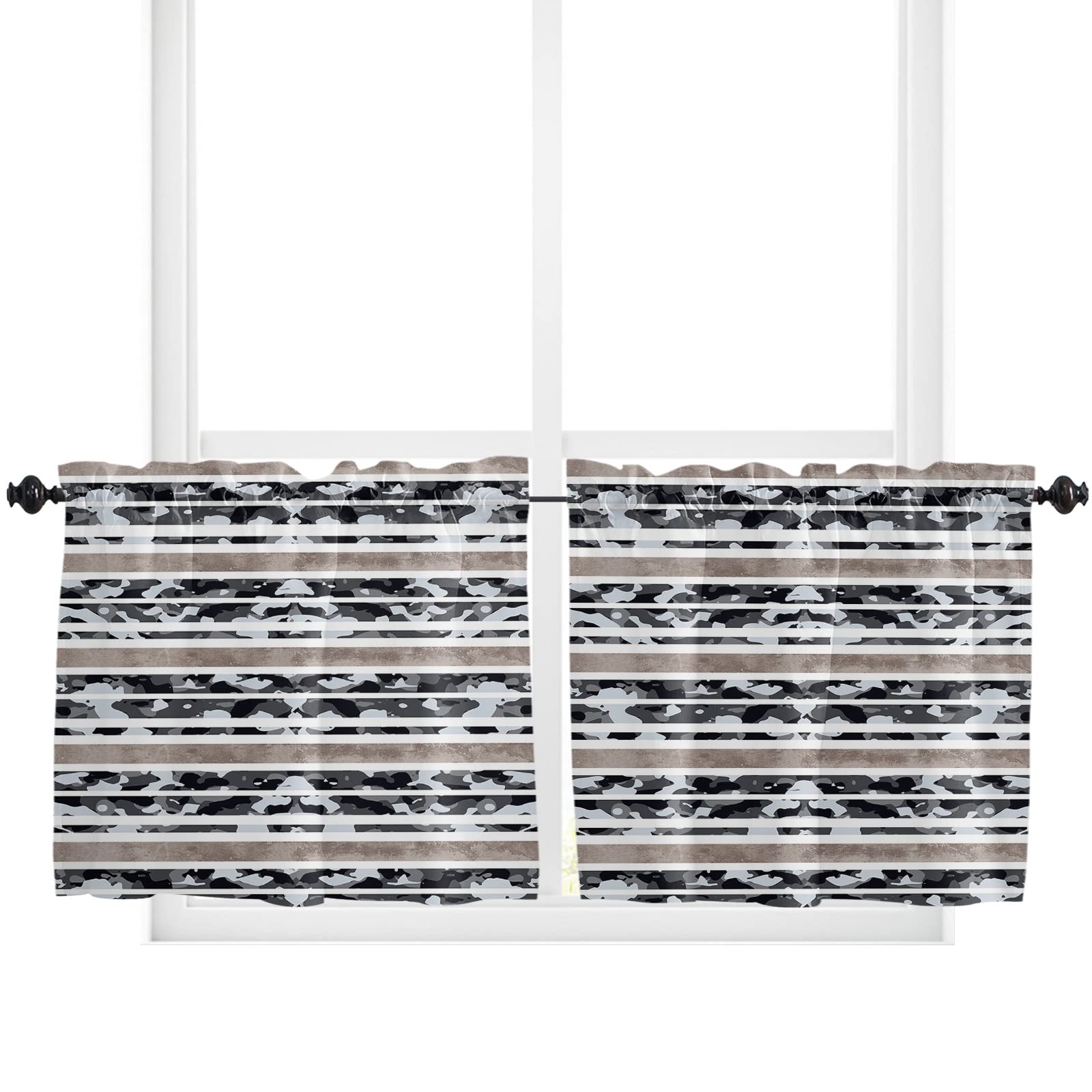 Vintage Grey Ombre Striped Kitchen Curtains 55