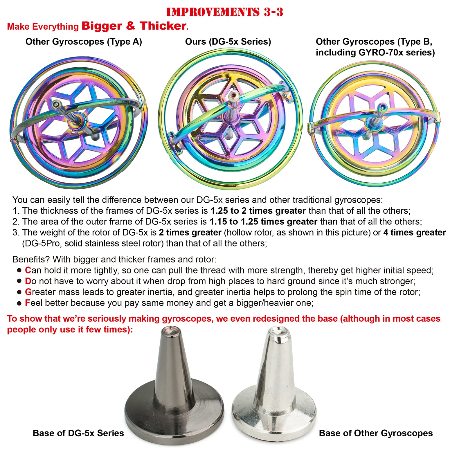 Premium Heavy Duty Gyroscope - CNC Machined Solid Steel Rotor for Stability & Durability | Drop Tested | Long Spin Time Fidget Toy | Anti-Gravity Magic Gear DG-5PROLite-02 | Perfect for Stress Relief, Office Desk Toys & STEM Education