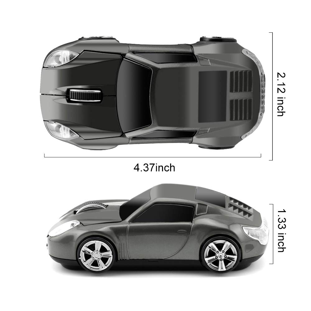 Wireless Sports Car Mouse - Optical USB Computer Mouse for PC & Laptop - Portable Mini Gaming Mouse (Gray) - Perfect for Office, Gaming & Travel Use