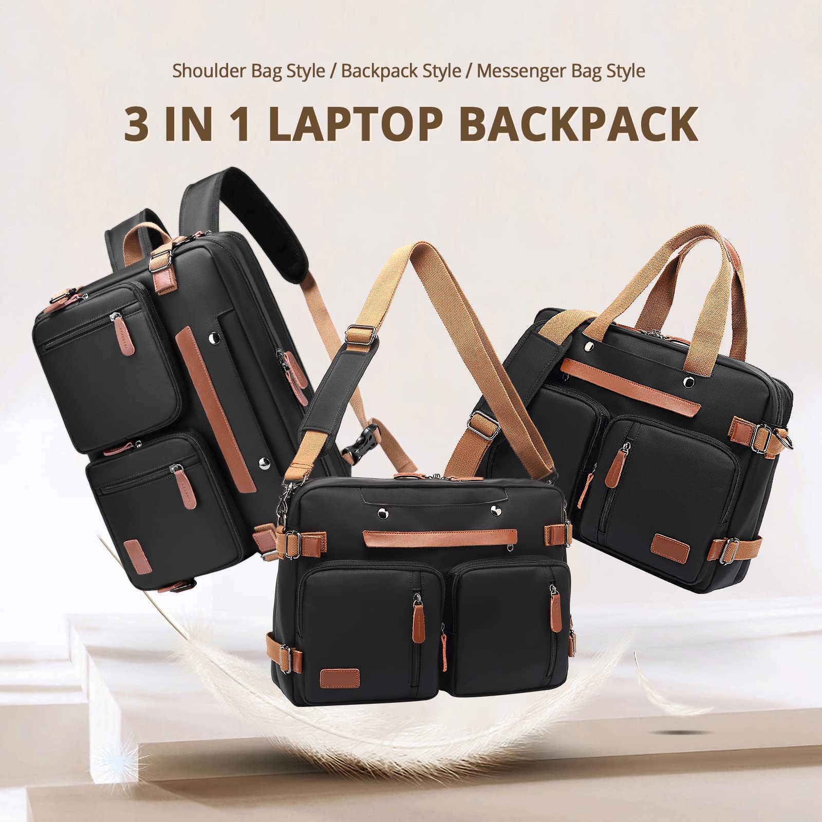 MOLNIA 15.6 Inch Laptop Backpack for Men & Women - 3-in-1 Business Briefcase, Messenger Bag & Computer Bag for Work, College & Travel | Durable & Stylish Black Backpack for Professionals & Students | Perfect for Office, Commuting & Business Trips