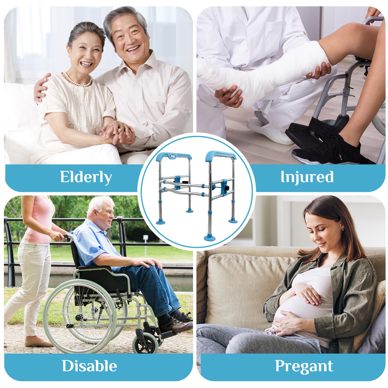 Sturdy Heavy Duty Toilet Safety Rails for Elderly & Disabled - Adjustable Height/Width Support Frame with LED Handles (661 lbs Capacity) - Ideal for Bathroom Safety, Mobility Assistance & Independent Living