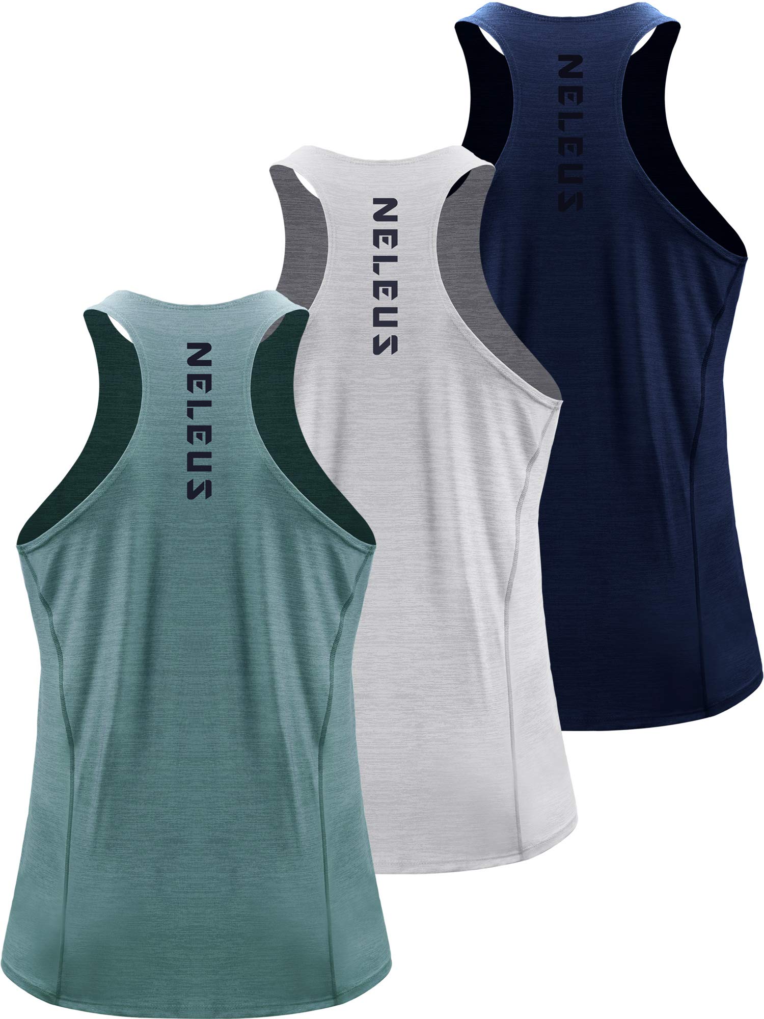 NELEUS Men's 3 Pack Moisture Wicking Running Tank Tops - Breathable Quick Dry Y-Back Athletic Shirts for Gym, Workout & Summer Sports - Lightweight Performance Activewear for Jogging, Training & Outdoor Activities