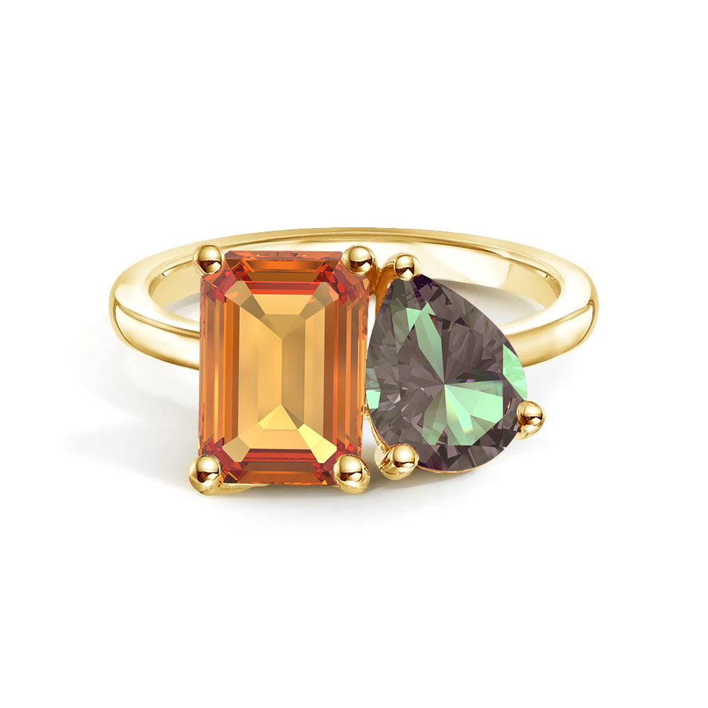 Personalized Citrine Toi et Moi Anniversary Ring - Custom Birthstone Jewelry for Couples, Gift for Her, Wedding Band, Romantic Present for Valentine's Day or Anniversary