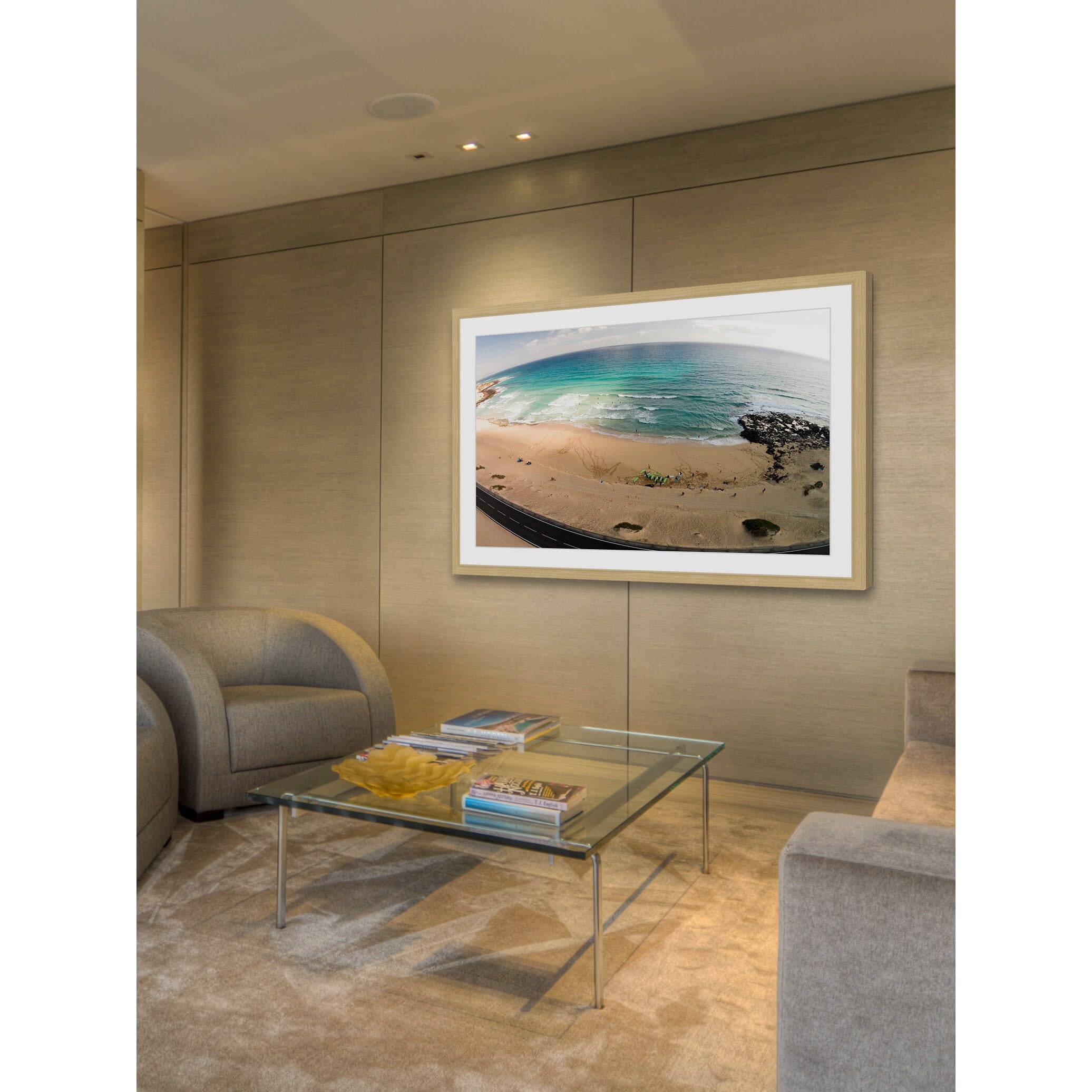 Handmade Telescopic Beach View Framed Print 36x24 Inch - Coastal Wall Art Decor for Living Room, Bedroom & Office - Marmont Hill