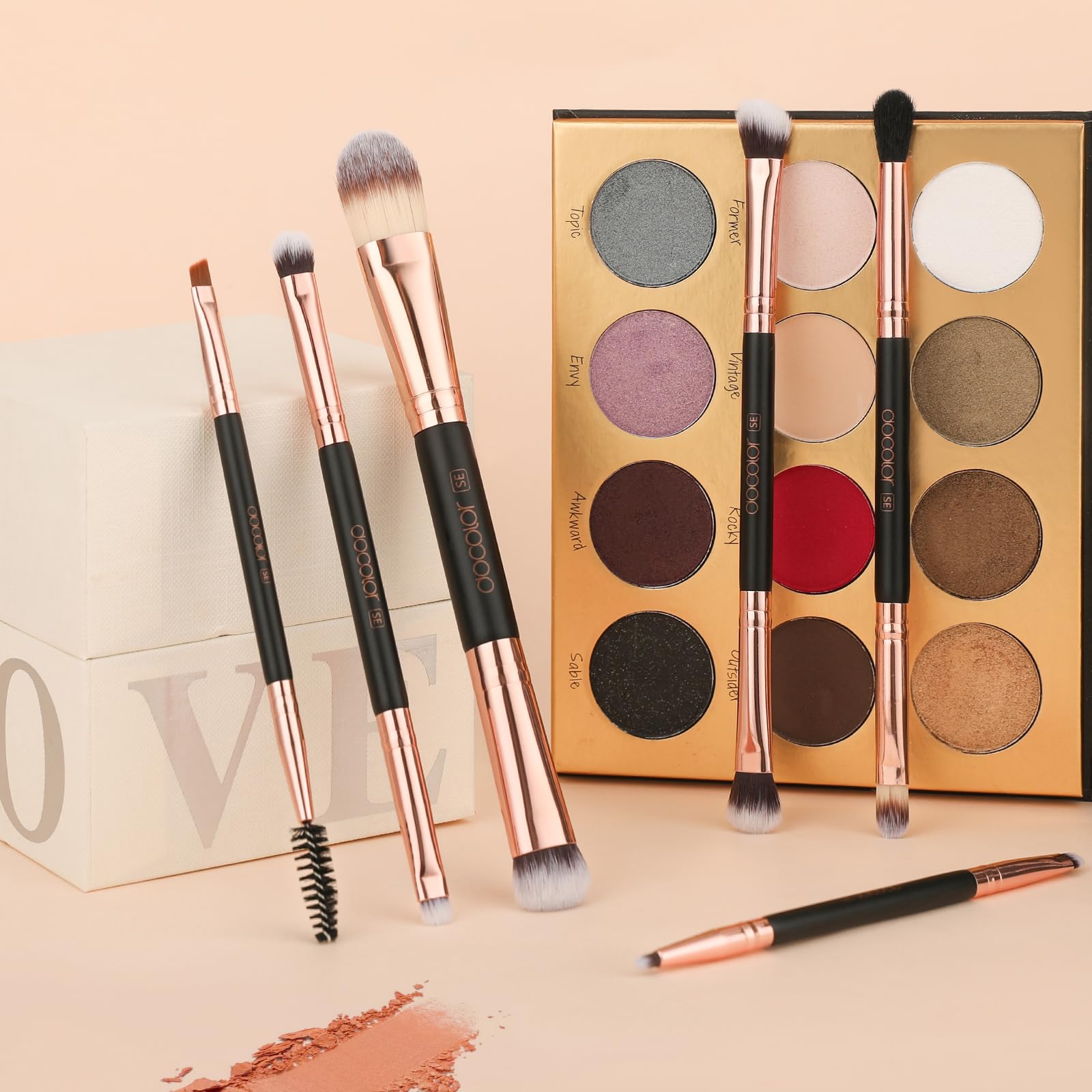 Docolor 6Pcs Double Sided Makeup Brush Set - Professional Dual Ended Eyeshadow, Foundation & Blending Brushes for Travel | Perfect for Everyday Makeup, Contouring & On-The-Go Touch Ups