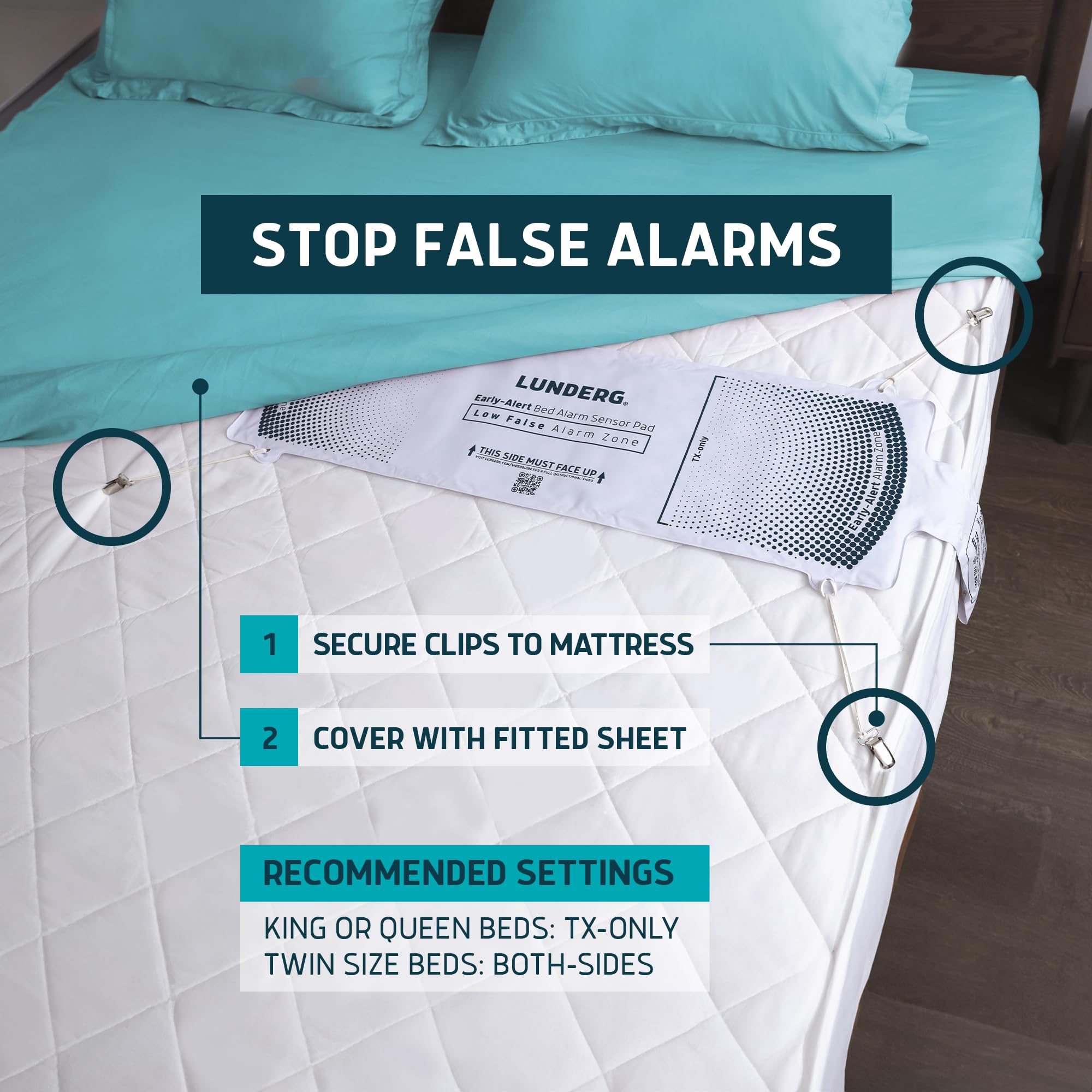 Lunderg Wireless Bed Alarm for Elderly - Fall Prevention Sensor Pad with Smart Pre-Alert Technology - Safety Alarm System for Seniors & Dementia Patients - Ideal for Home Care, Nursing Homes & Hospitals