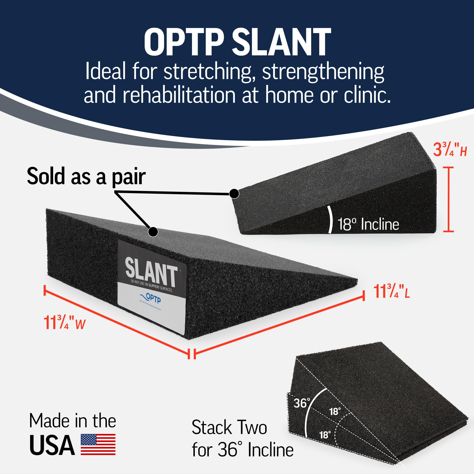 OPTP Slant Board Pair - Foam Wedge Incline Boards for Calf & Ankle Stretching - Physical Therapy Equipment for Achilles Tendonitis, Plantar Fasciitis & Shin Splints - Perfect for Home Workouts, Yoga & Rehabilitation Exercises