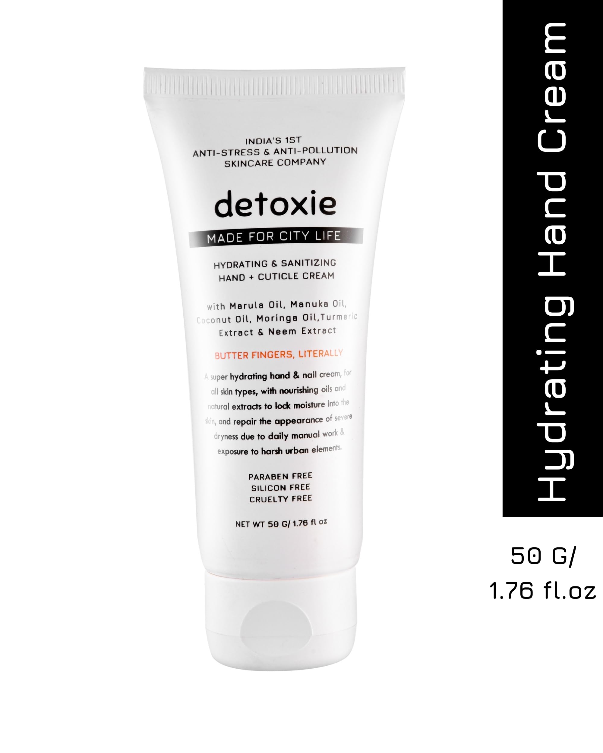 Detoxie Hydrating & Softening Hand Cream for Dry, Rough Hands - Manuka Oil, Marula Oil, Shea Butter & Neem Infused - Anti-Bacterial Moisturizer (50g) | Perfect for Winter Care, Office Use & Travel Skincare