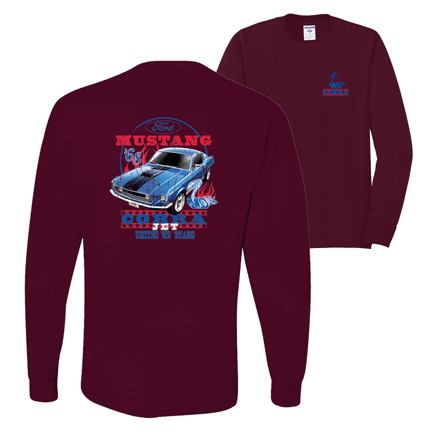 Ford Mustang Cobra Jet USA Cars & Trucks Graphic Long Sleeve T-Shirt for Men - Vintage Muscle Car Apparel for Racing Fans & Car Enthusiasts