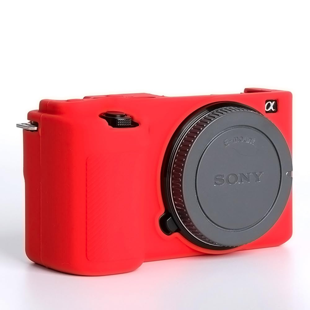 Pocoukate Soft Silicone Slim Fit Camera Case Cover for Sony ZV-E10/ZV-E10L - Red Vlog Style Protection with Screen Protector | Perfect for Travel, Outdoor Shooting & Daily Camera Care