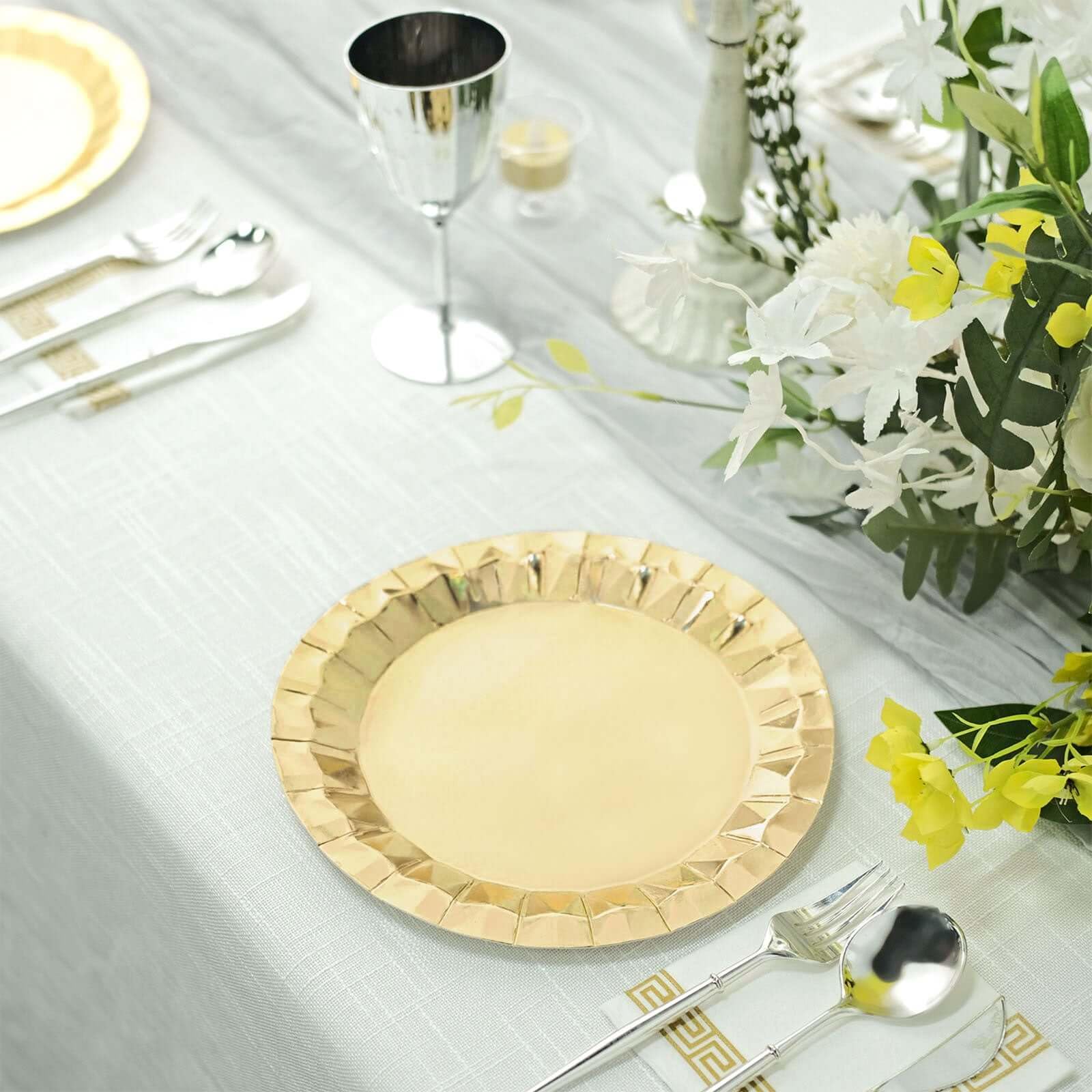 Efavormart 25 Pack 9 Inch Geometric Metallic Gold Foil Disposable Dinner Plates - Heavy Duty 400 GSM for Birthday Parties, Weddings & Holiday Celebrations