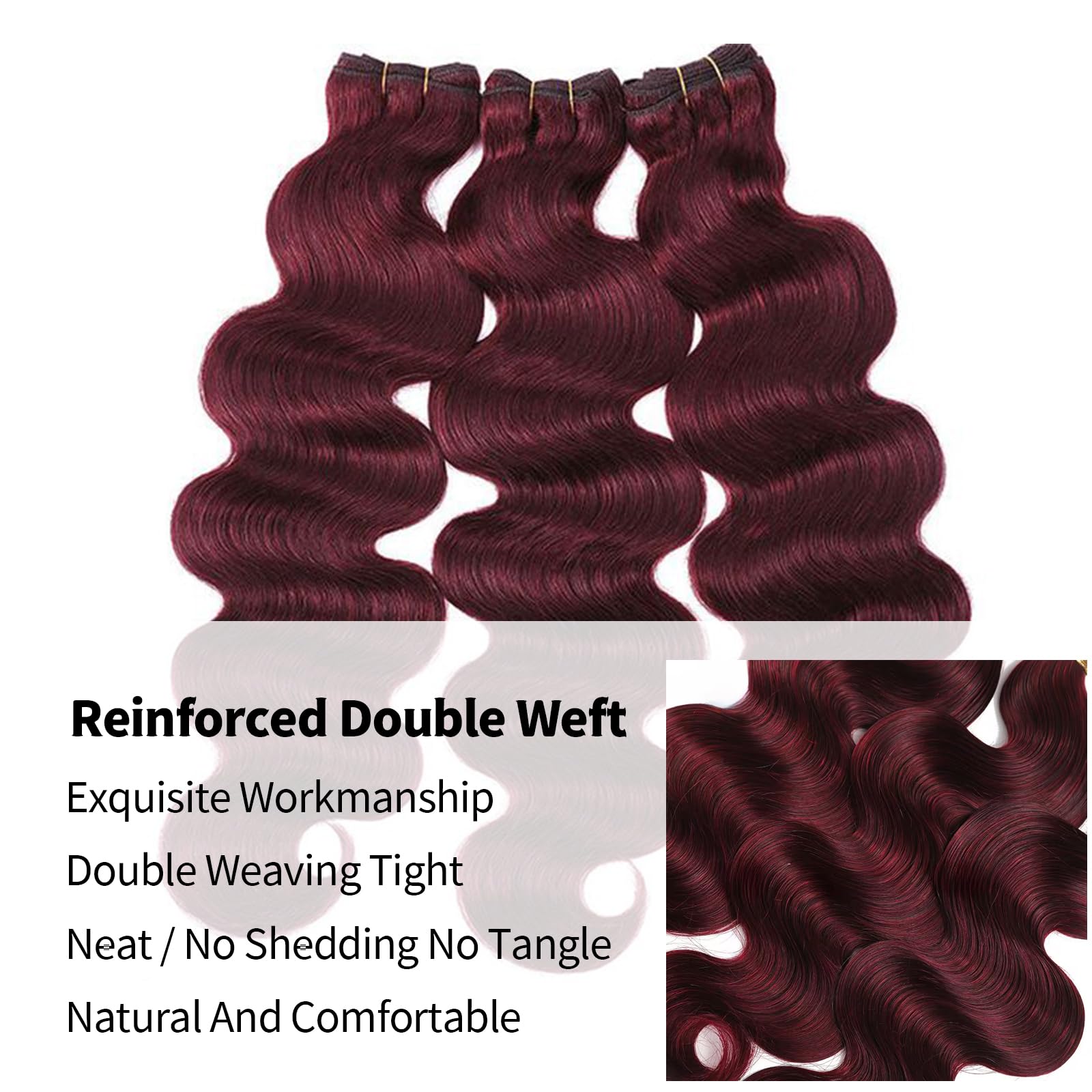 16A 99J Burgundy Body Wave Human Hair Extensions - 22 24 26 Inch Unprocessed Brazilian Virgin Hair Bundles with Baby Hair for Loose Weave | Perfect for Daily Styling, Parties & Special Occasions