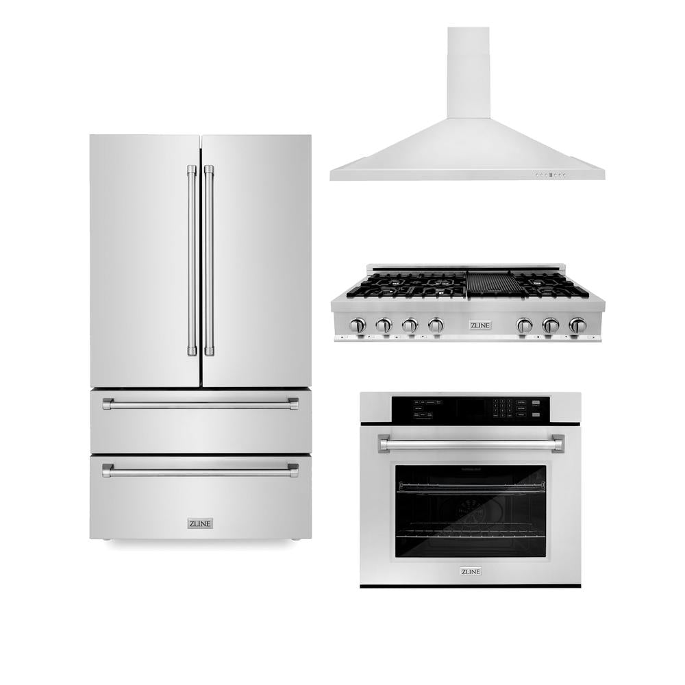 Premium ZLINE 48-inch Stainless Steel Kitchen Package - Refrigerator, Rangetop, Range Hood & 30-inch Single Wall Oven (4KPR RTRH48 AWS) | Perfect for Modern Home Chefs & Gourmet Cooking Enthusiasts