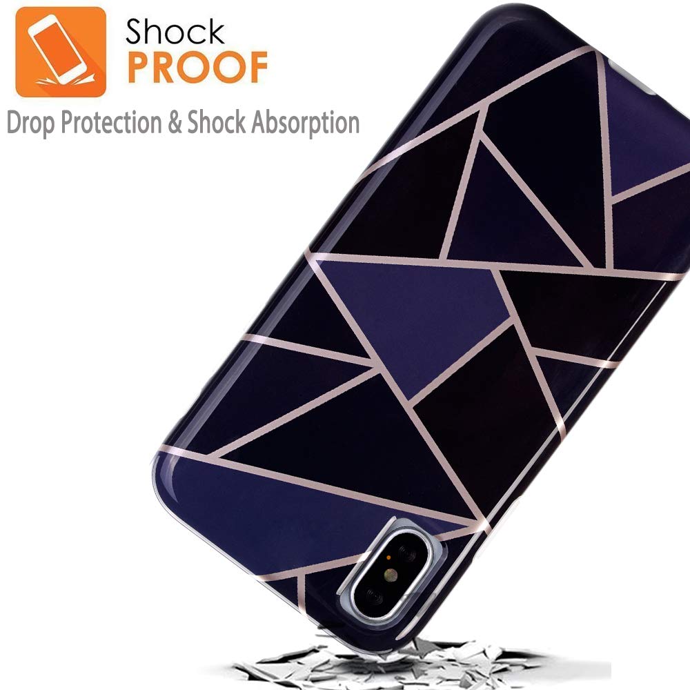 BAISRKE Geometric Marble iPhone X/XS Case - Slim Soft TPU Rubber Bumper & Silicone Protective Cover for iPhone X & XS (5.8 Inch) - Navy Blue | Stylish Protection for Everyday Use & Travel