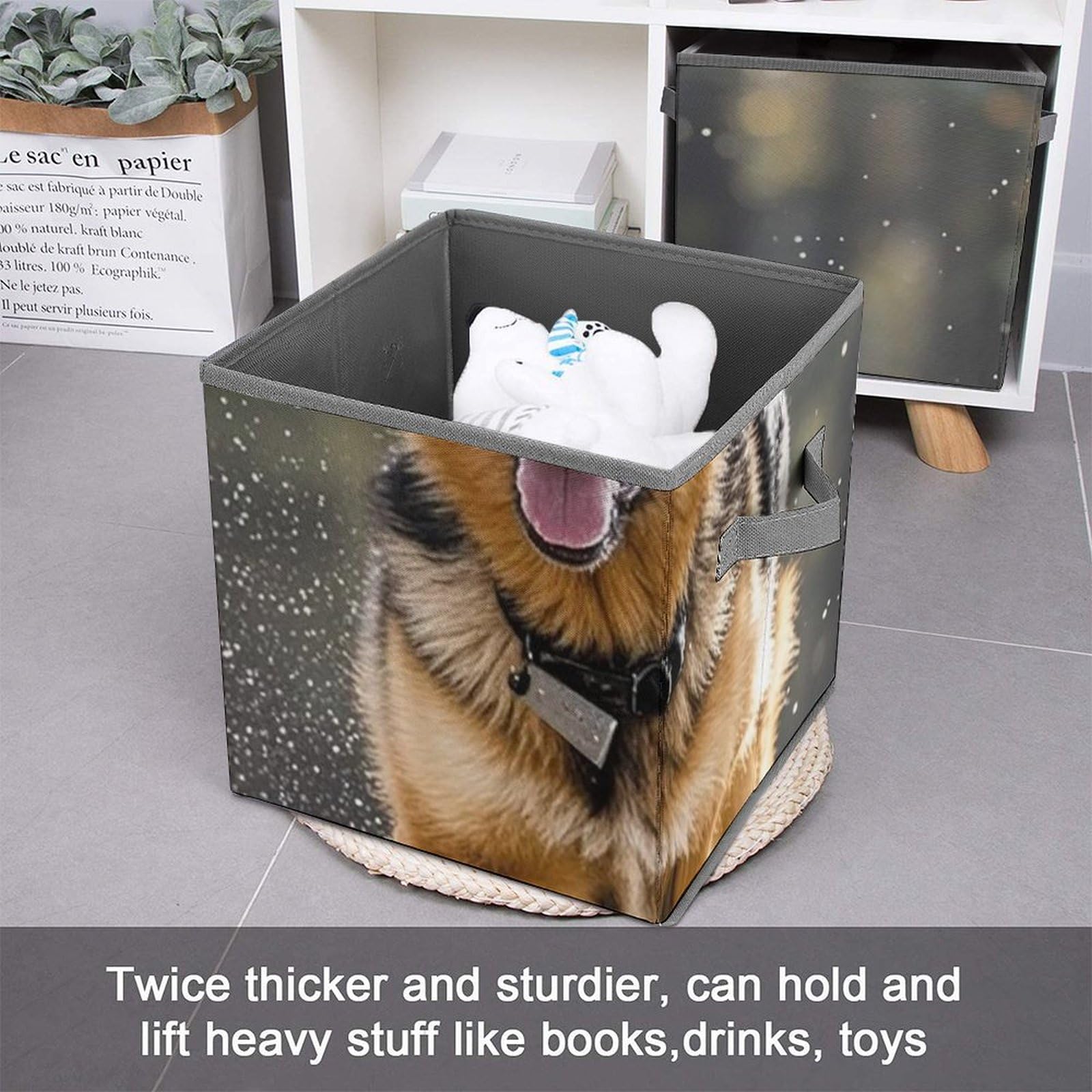 Large Collapsible Storage Bins with Handles - 10.6x10.6x10.6 Inch Foldable Closet Organizer Cubes for Home, Office & Pet Supplies | Perfect for German Shepherd Dog Toys, Seasonal Clothes & Household Organization