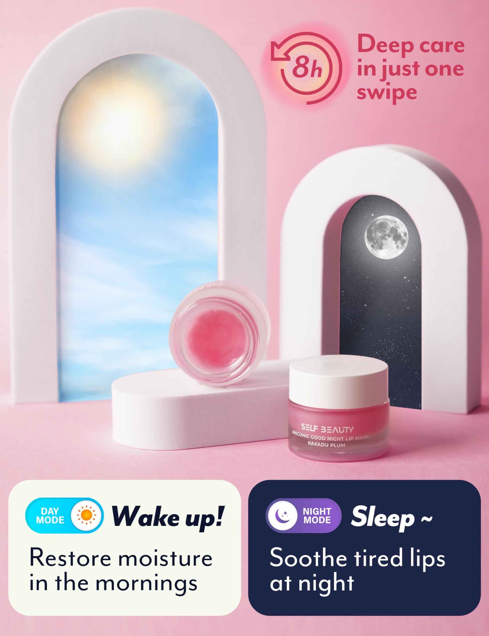 SelfBeauty Lip Mask with Kakadu Plum & Vitamin C - Vegan Lip Balm for Daily Moisturizing & Overnight Hydration, Intensive Lip Repair Treatment with Exfoliating Scrub (0.51 fl.oz) - Perfect for Dry Lips, Night Care & Pre-Makeup Prep
