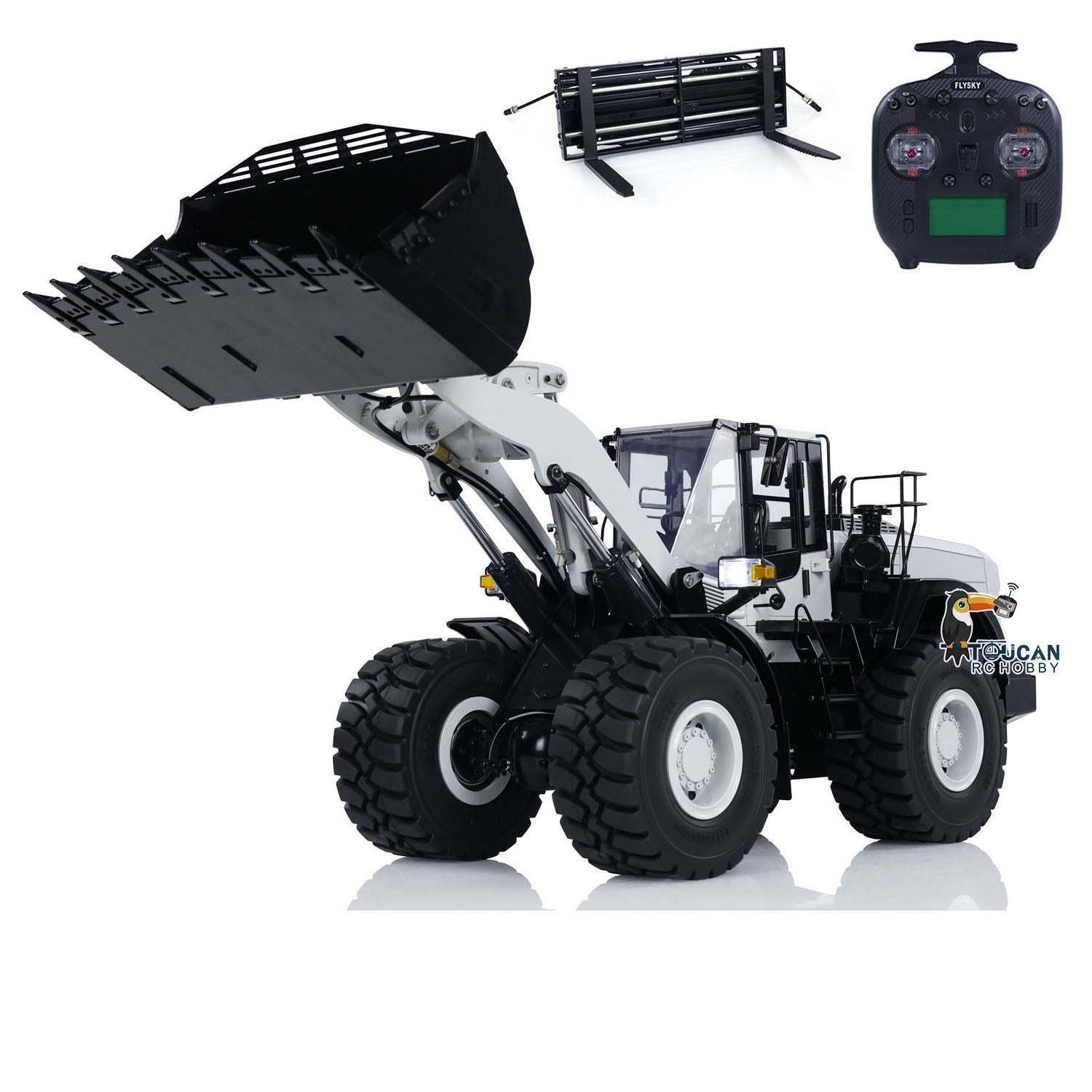 1/14 Scale RC Metal Hydraulic Loader WA480 - Remote Control Construction Toy with Quick Coupler, Fork Bucket, Lights & Sound - ST8 Radio System - Perfect for Construction Enthusiasts and Kids Outdoor Play