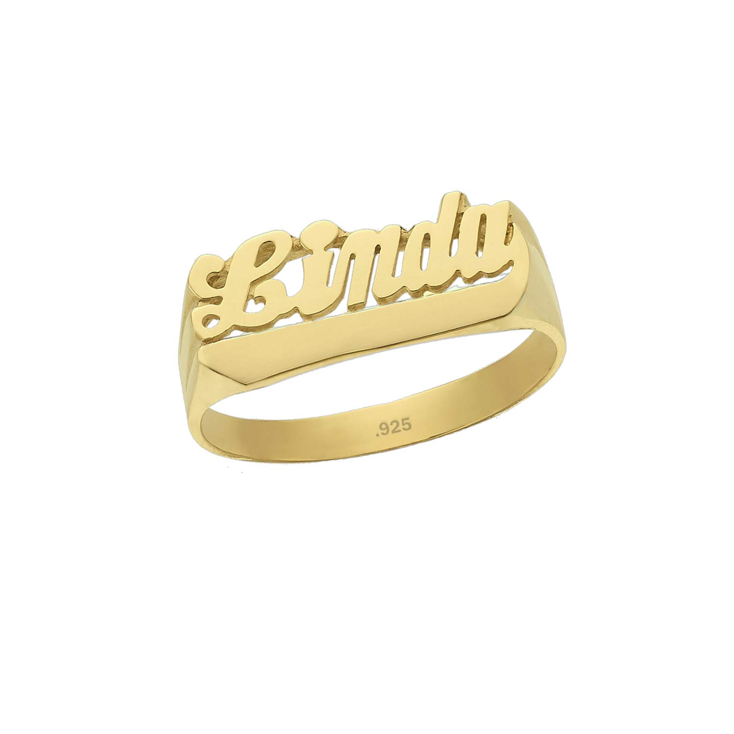 24K Gold Plated Silver Personalized Name Ring - Custom Engraved Jewelry with Your Choice of Name - Handmade in USA - Perfect for Anniversary Gifts, Wedding Bands & Unique Fashion Statements